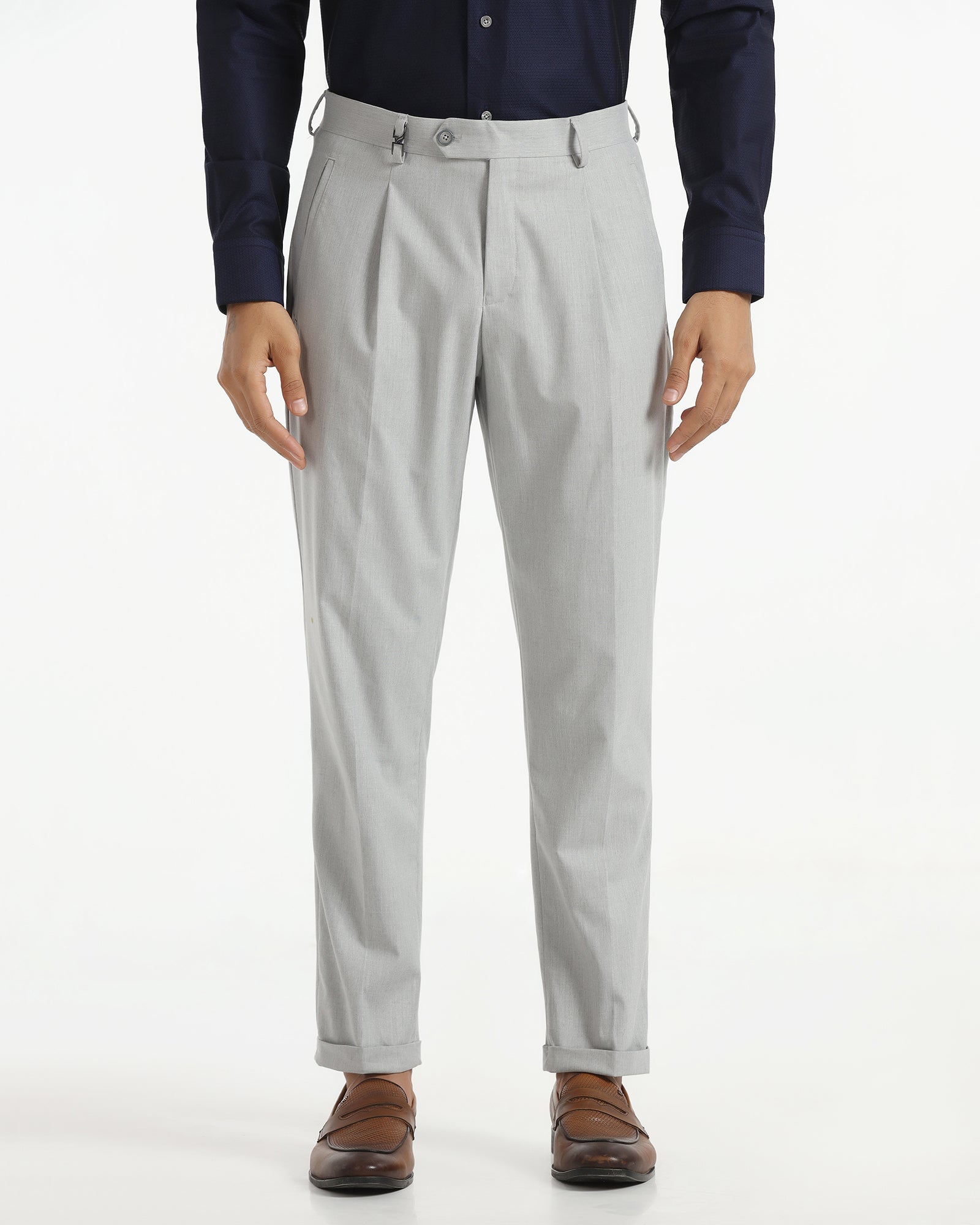 Ease Fit Formal Light Grey Solid Trouser - Malone