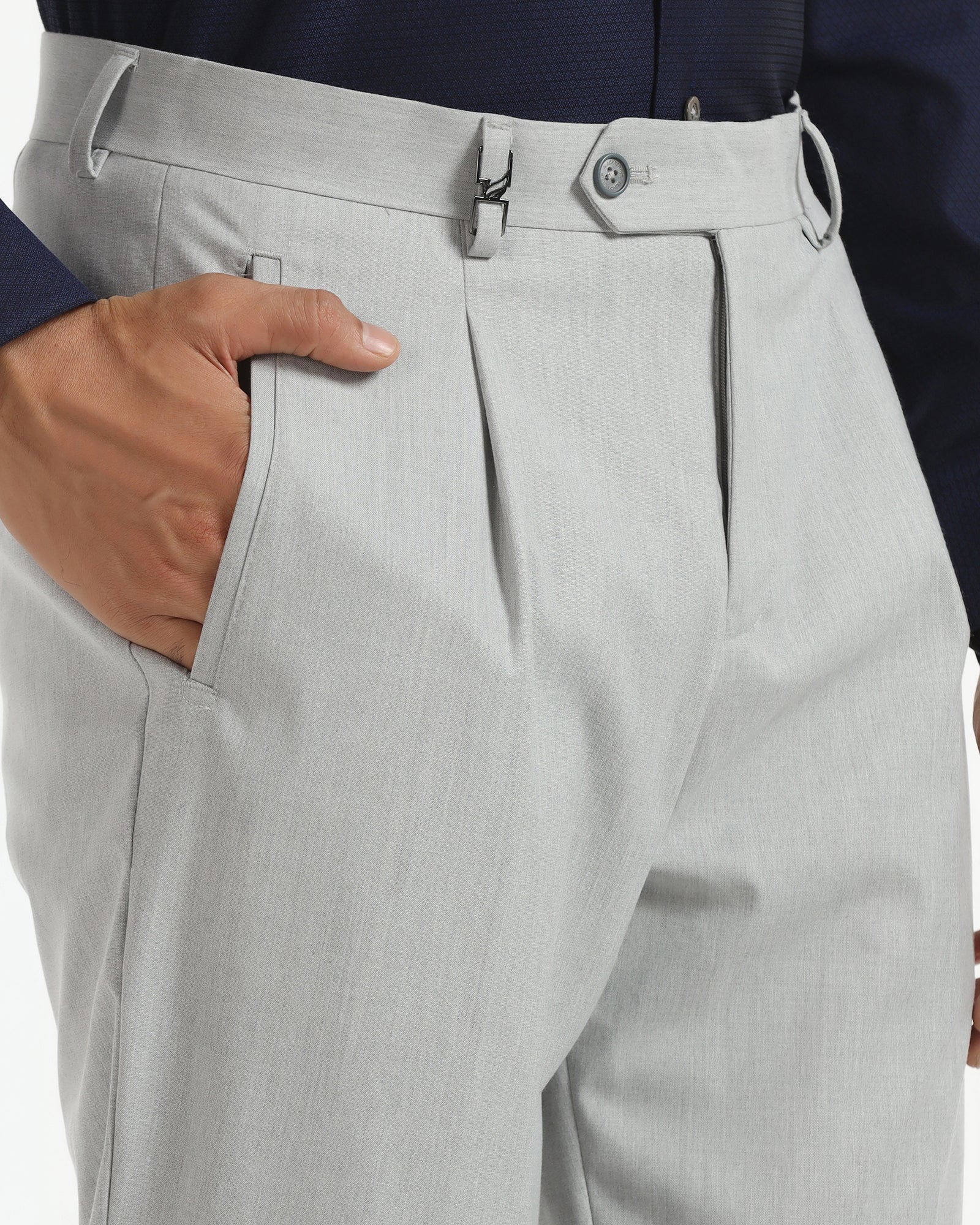 Ease Fit Formal Light Grey Solid Trouser - Malone