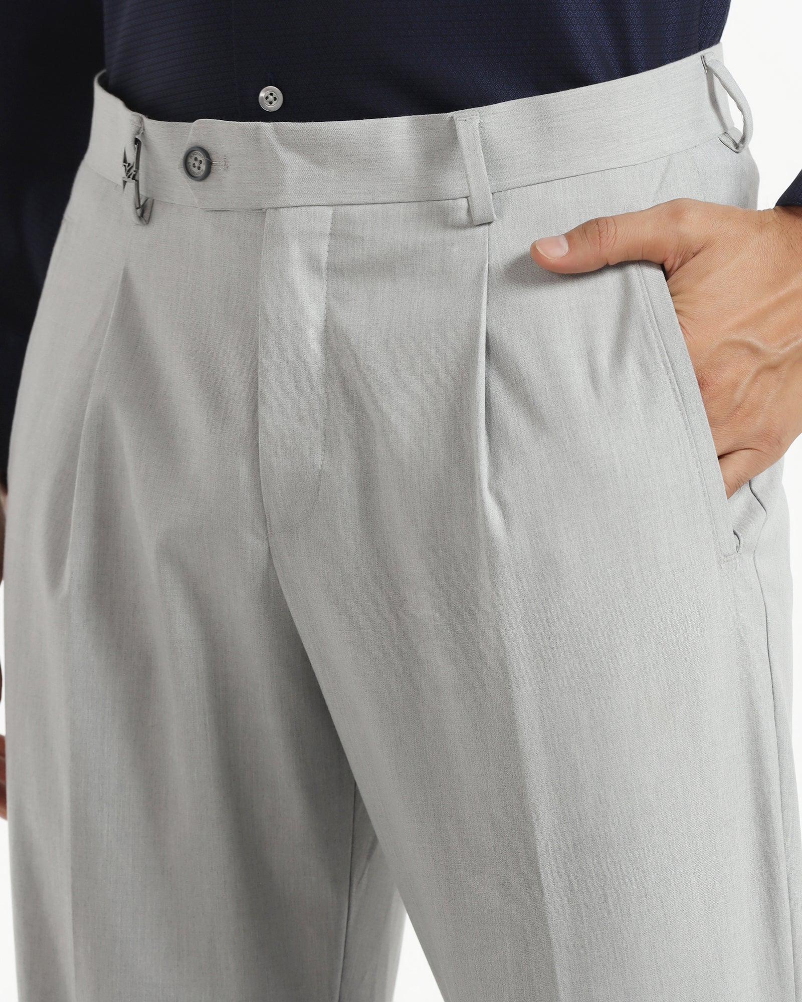 Ease Fit Formal Light Grey Solid Trouser - Malone