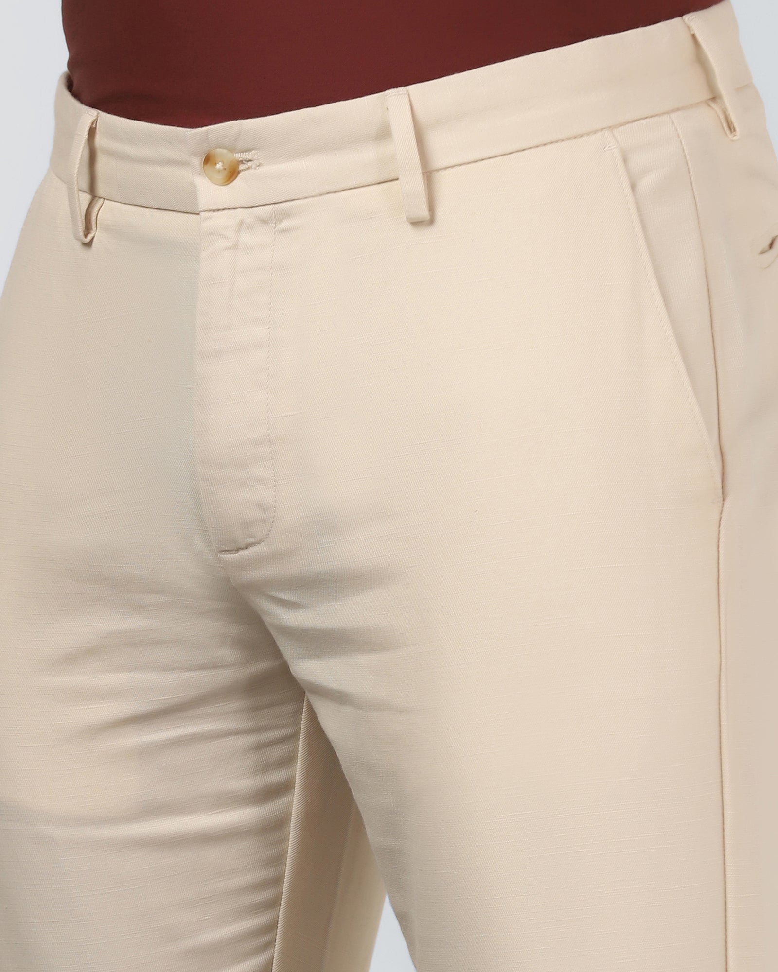 Ecru Linen Solid Khakis - Hazel