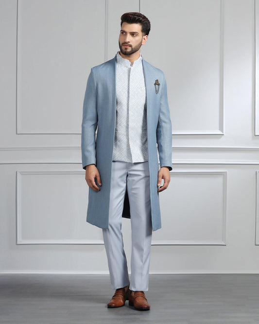 Blue Swarn Solid Achkan Set - Renera