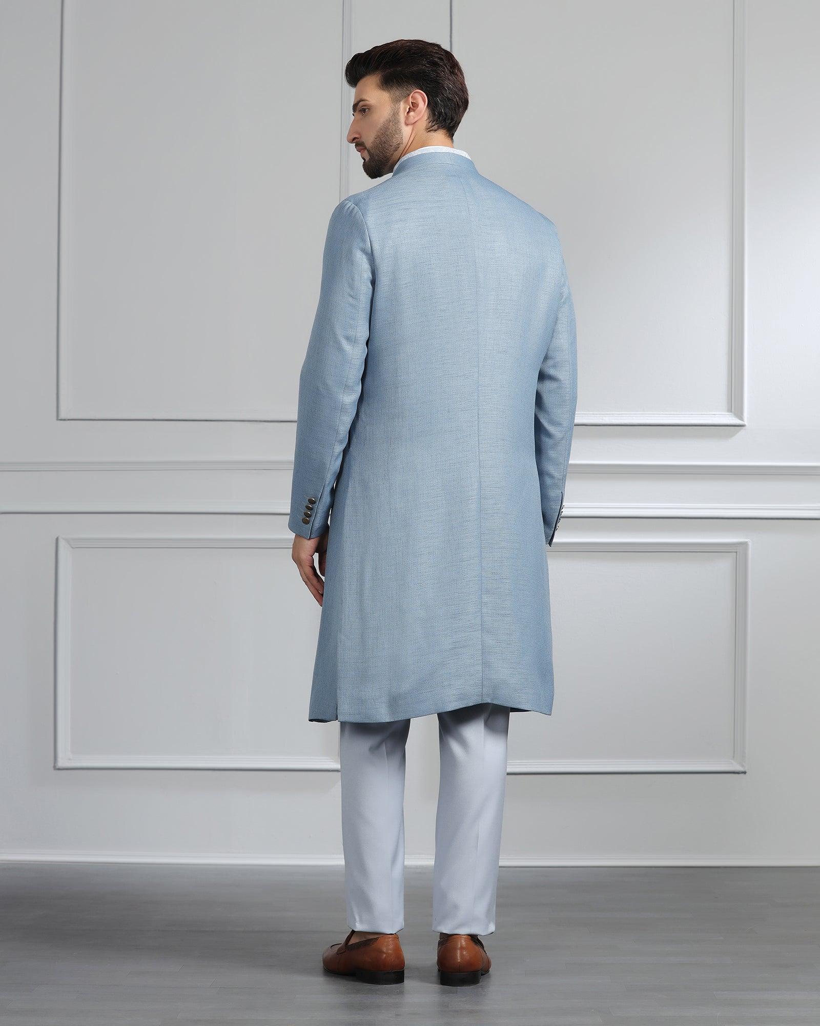 Swarn Multitude 6X Blue Solid Achkan Set - Renera - Blackberrys