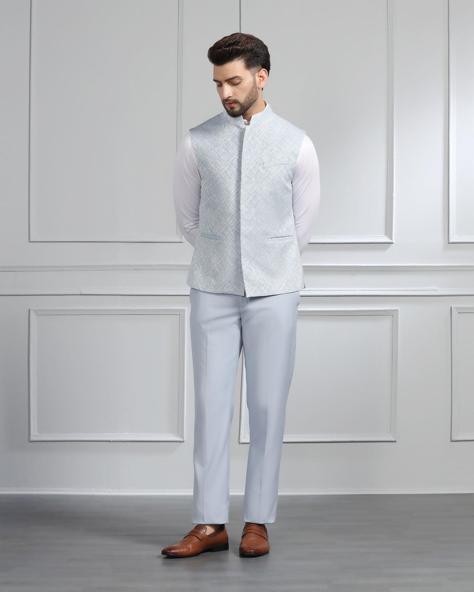 Swarn Multitude 6X Blue Solid Achkan Set - Renera - Blackberrys