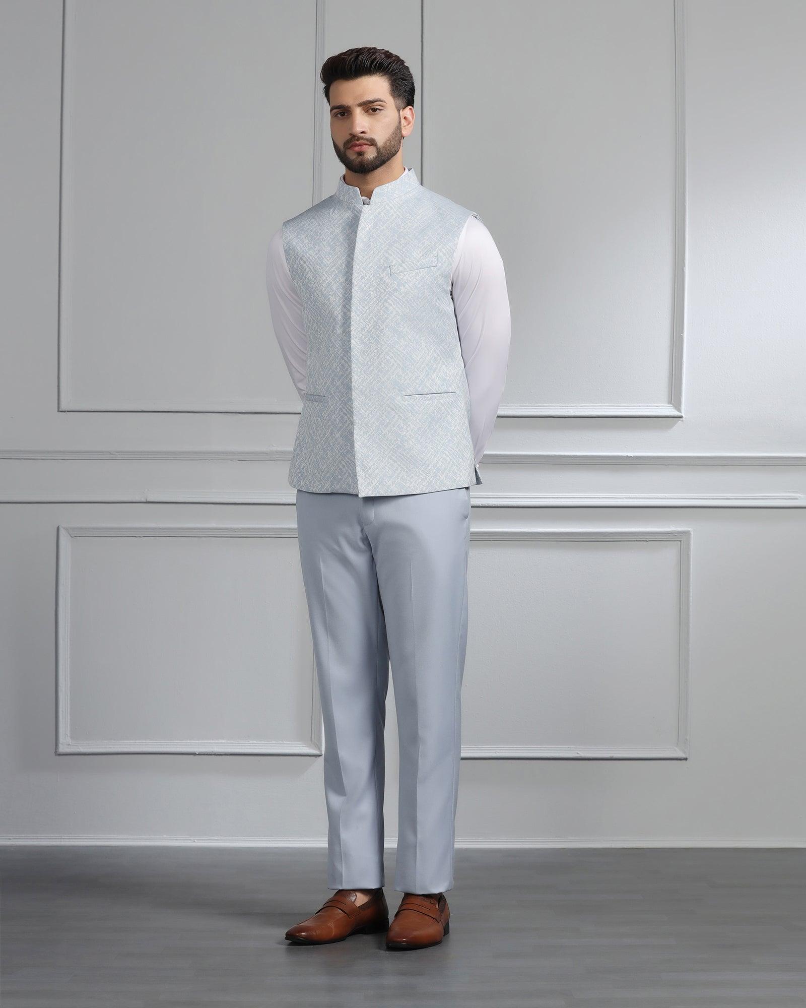 Swarn Multitude 6X Blue Solid Achkan Set - Renera - Blackberrys