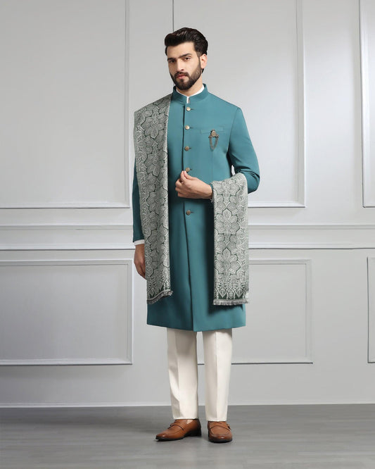 Dark Green Swarn Solid Achkan Set - Dagaris