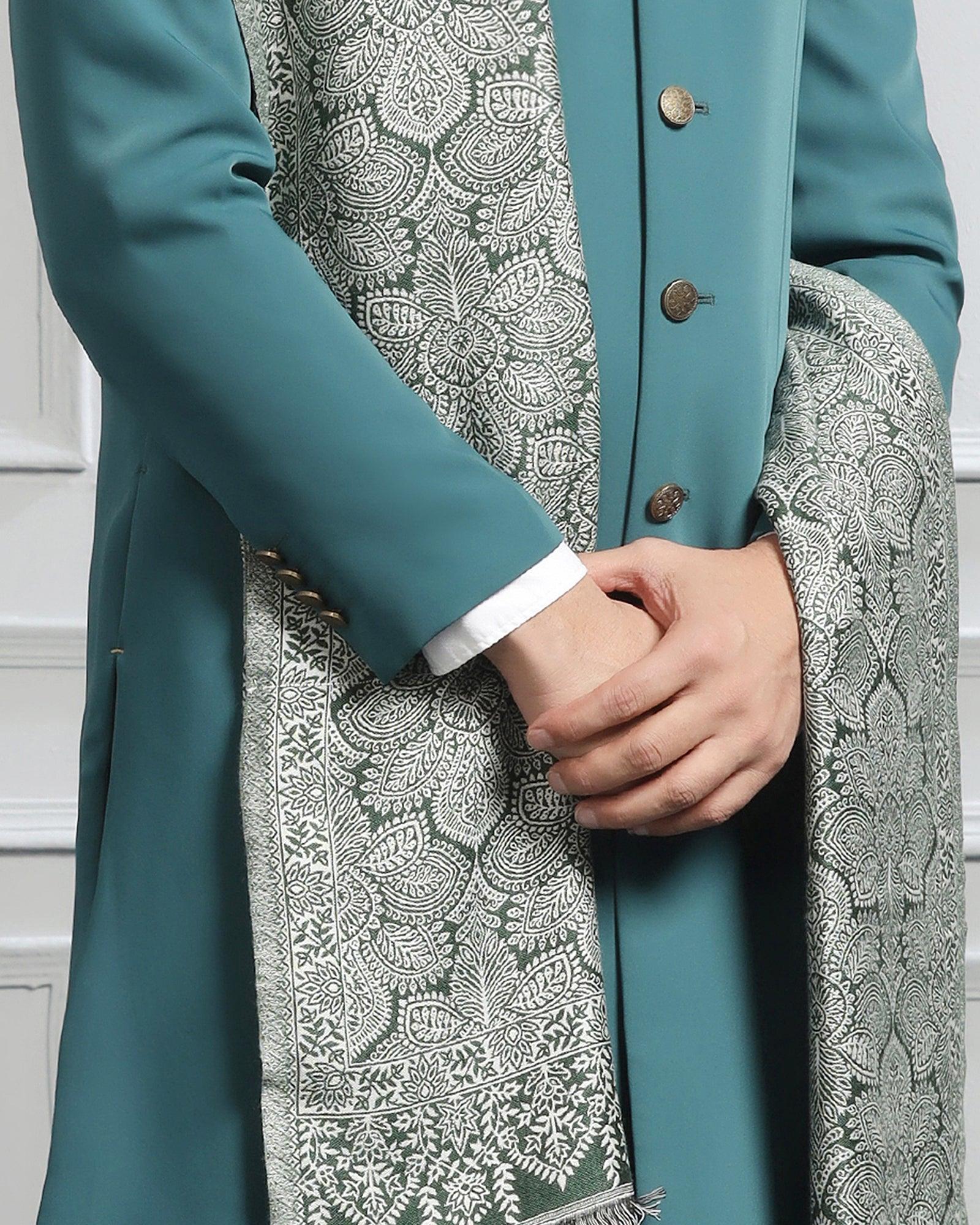 Swarn Two Piece Dark Green Solid Achkan Set - Dagaris - Blackberrys