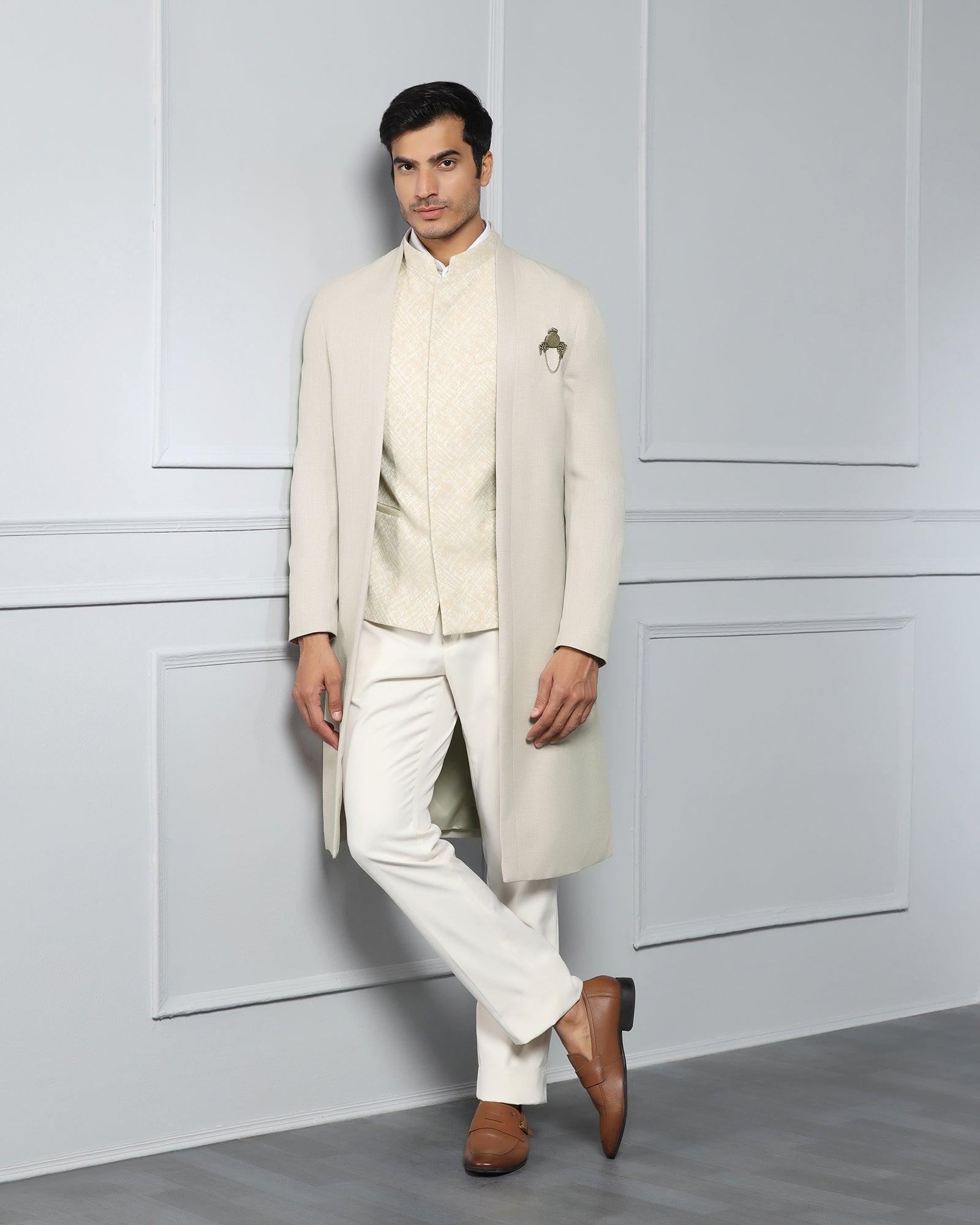 Swarn Multitude 6X Beige Solid Achkan Set - Renera - Blackberrys