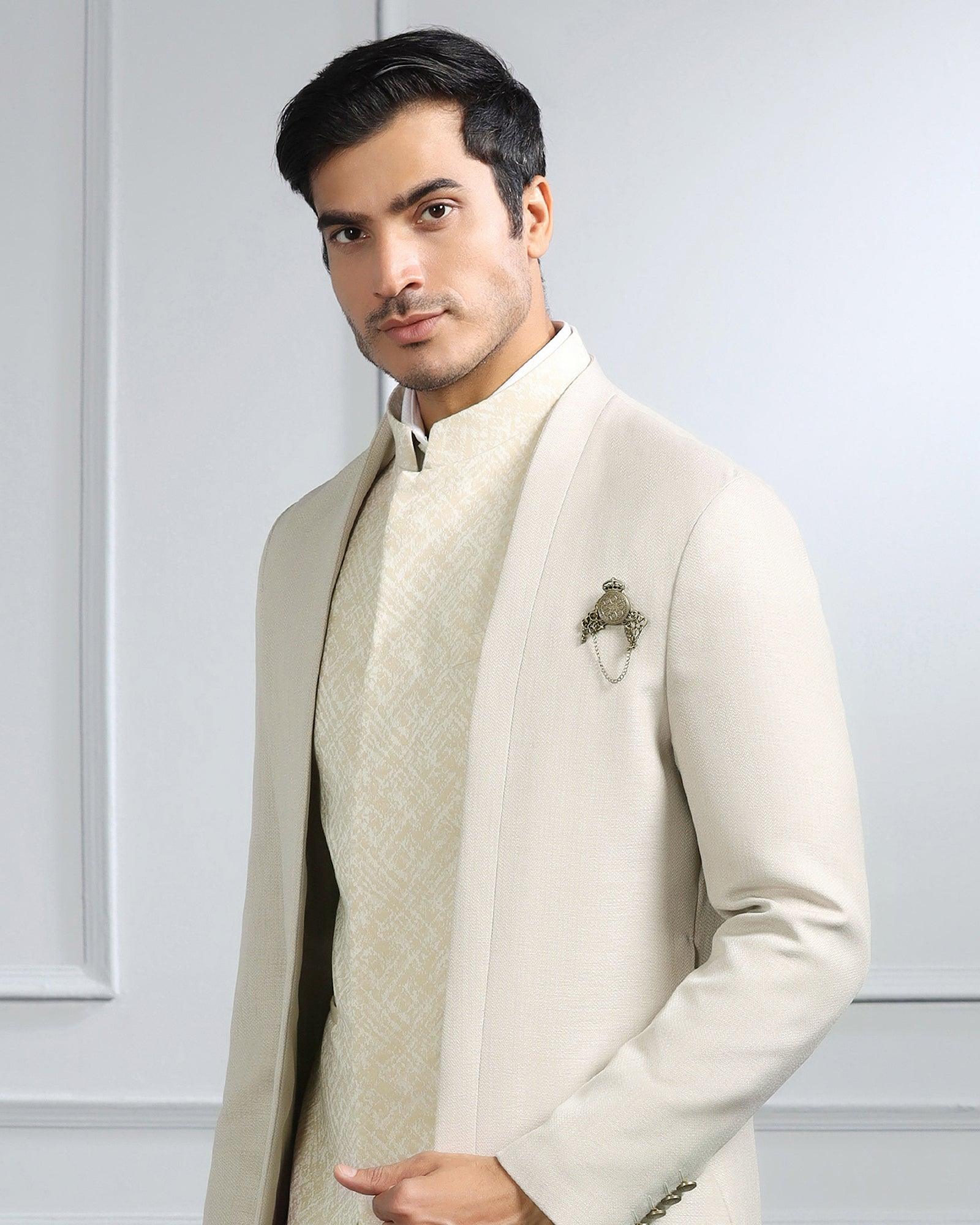 Swarn Multitude 6X Beige Solid Achkan Set - Renera - Blackberrys