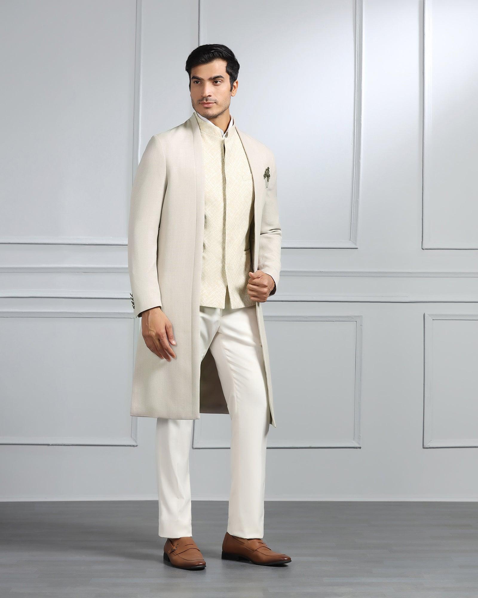 Swarn Multitude 6X Beige Solid Achkan Set - Renera - Blackberrys