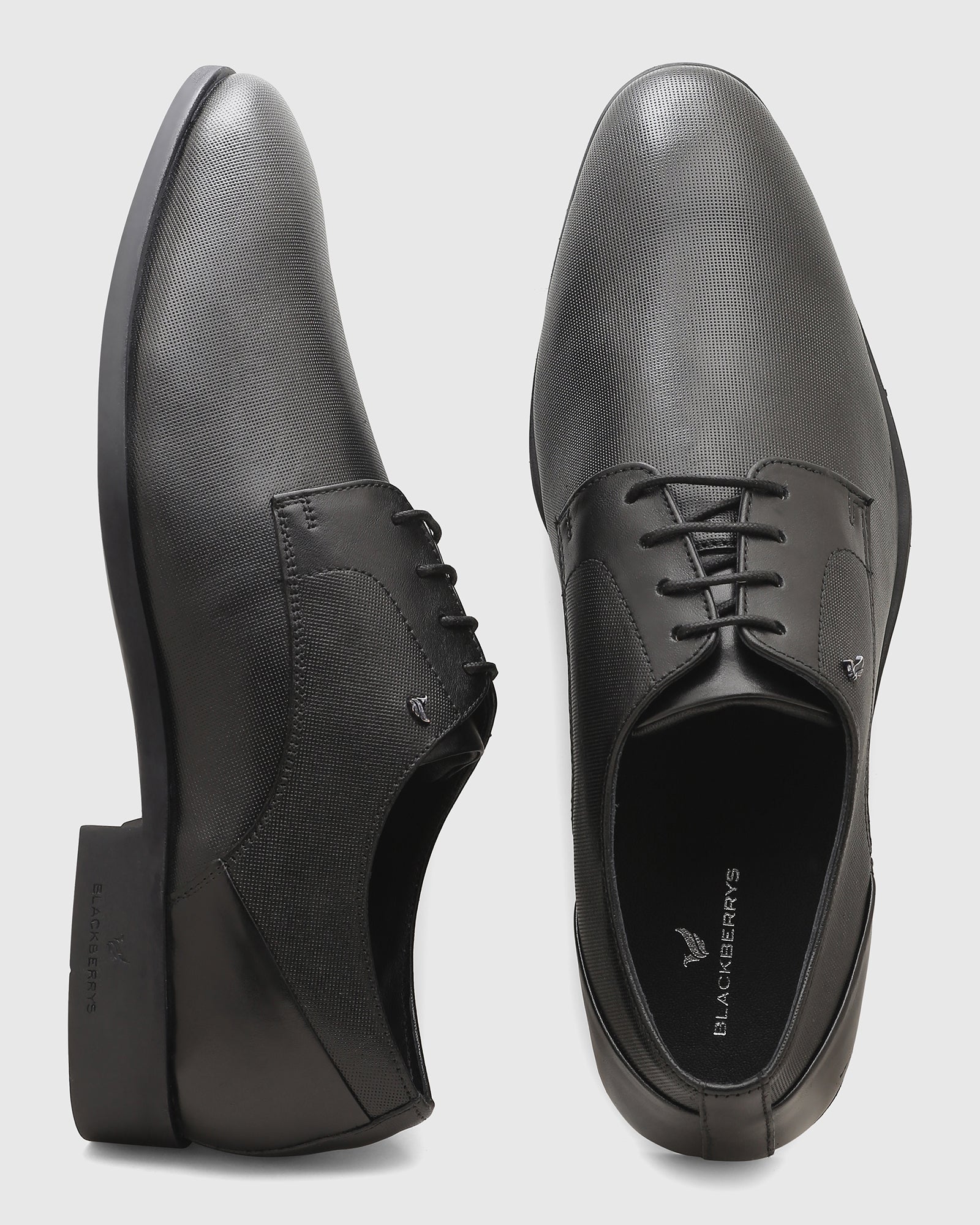 Leather Black Textured Derby Shoes - New Kerry