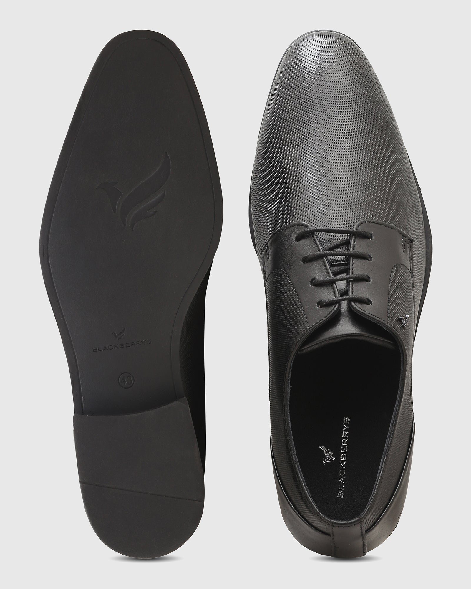 Leather Black Textured Derby Shoes - New Kerry