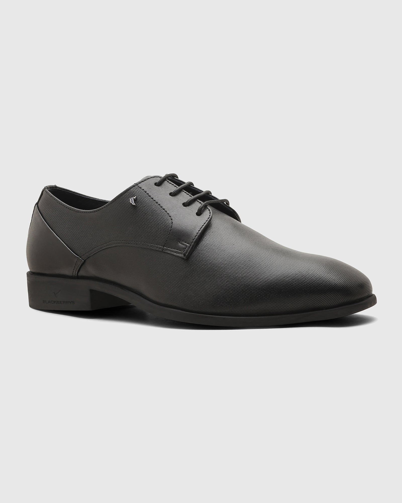 Leather Black Textured Derby Shoes - New Kerry