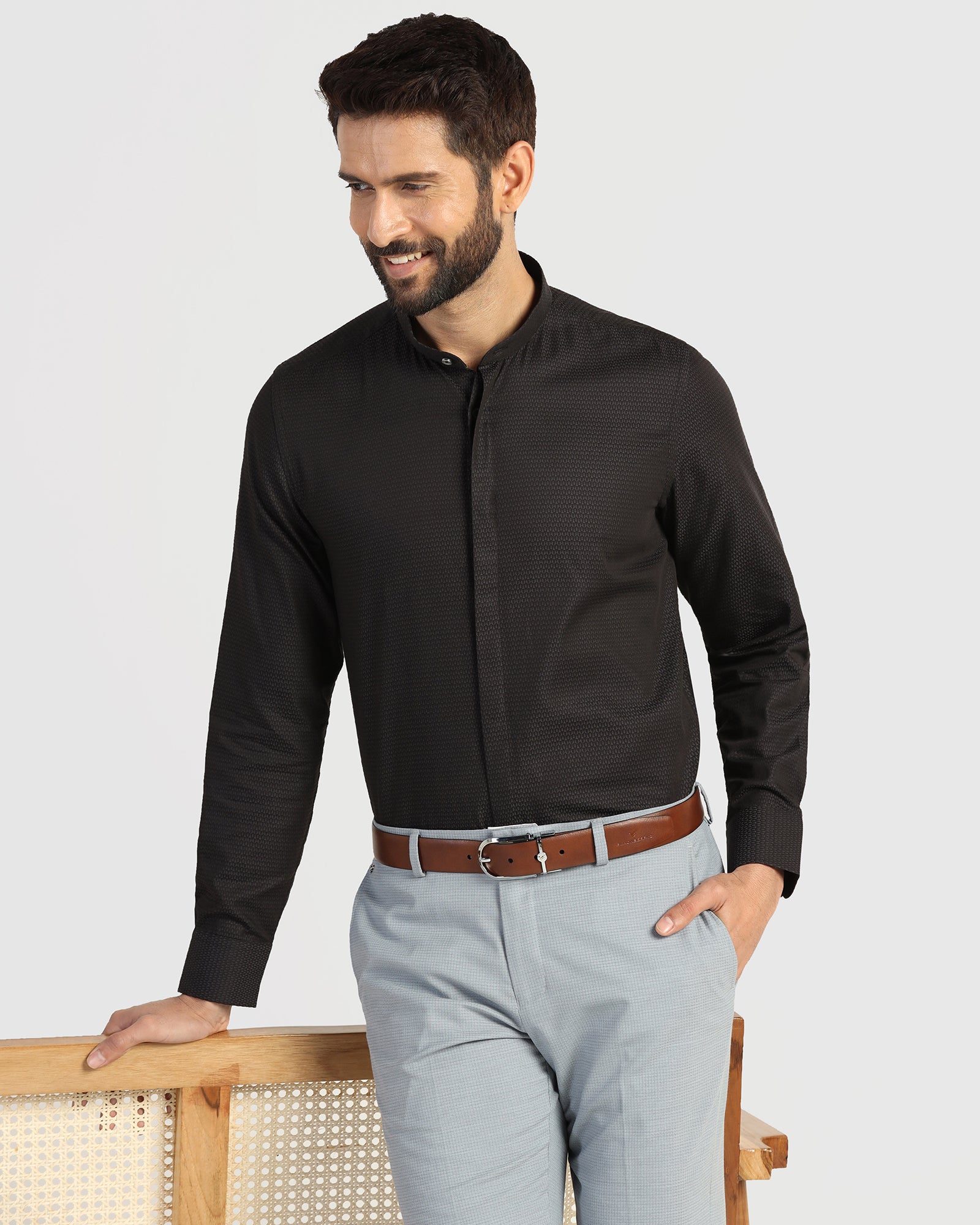 Formal Black Textured Shirt - Rome
