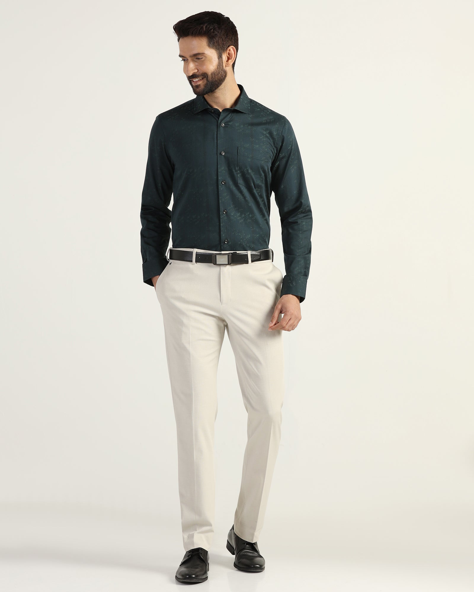 Formal Bottle Green Jacquard Shirt - Switch