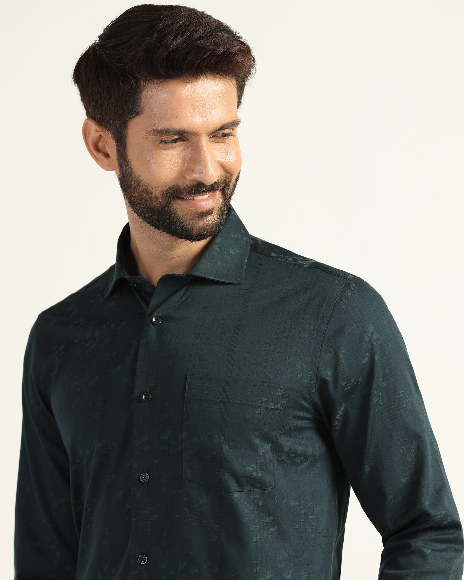 Formal Bottle Green Jacquard Shirt - Switch