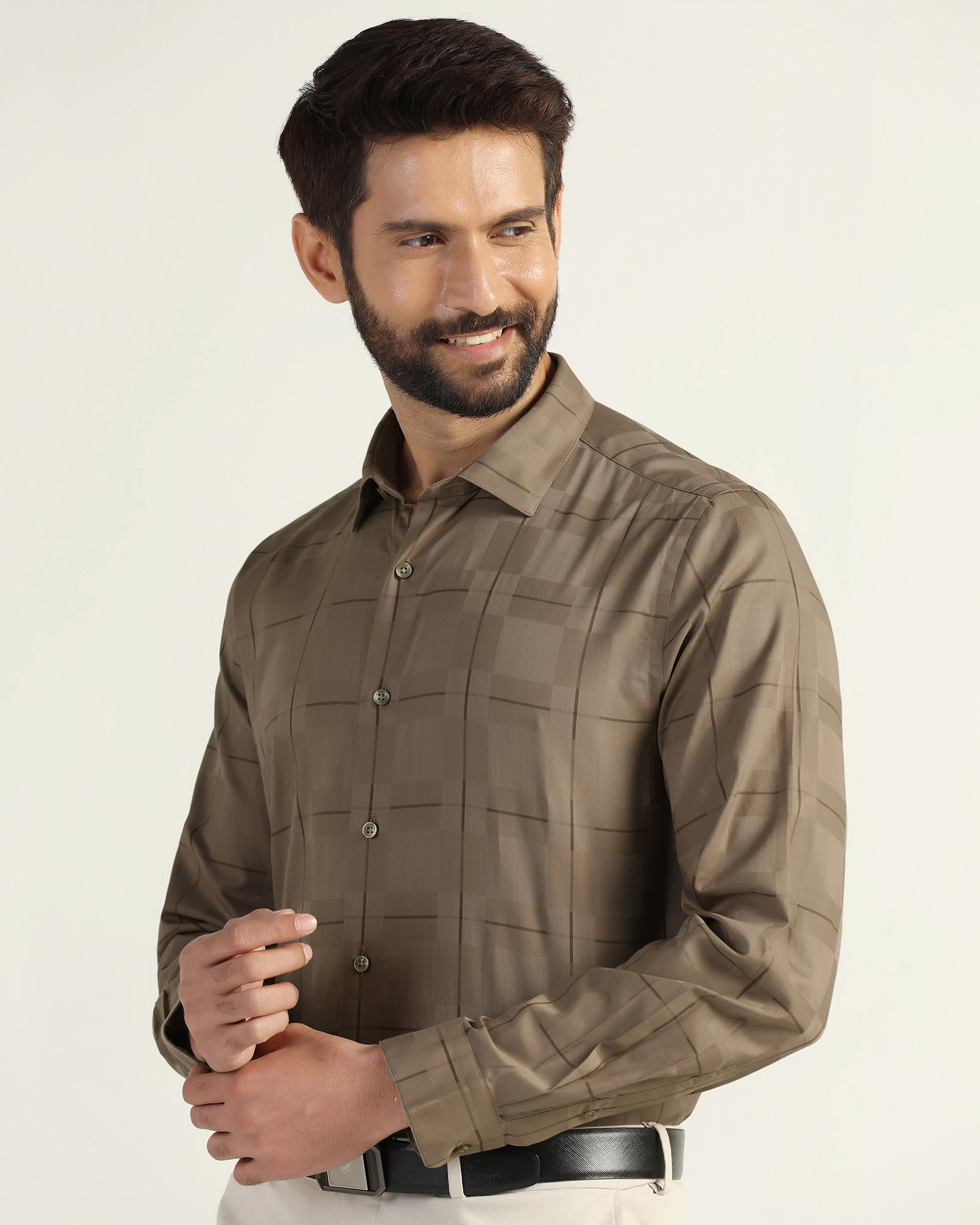 Formal Brown Check Shirt - Santro