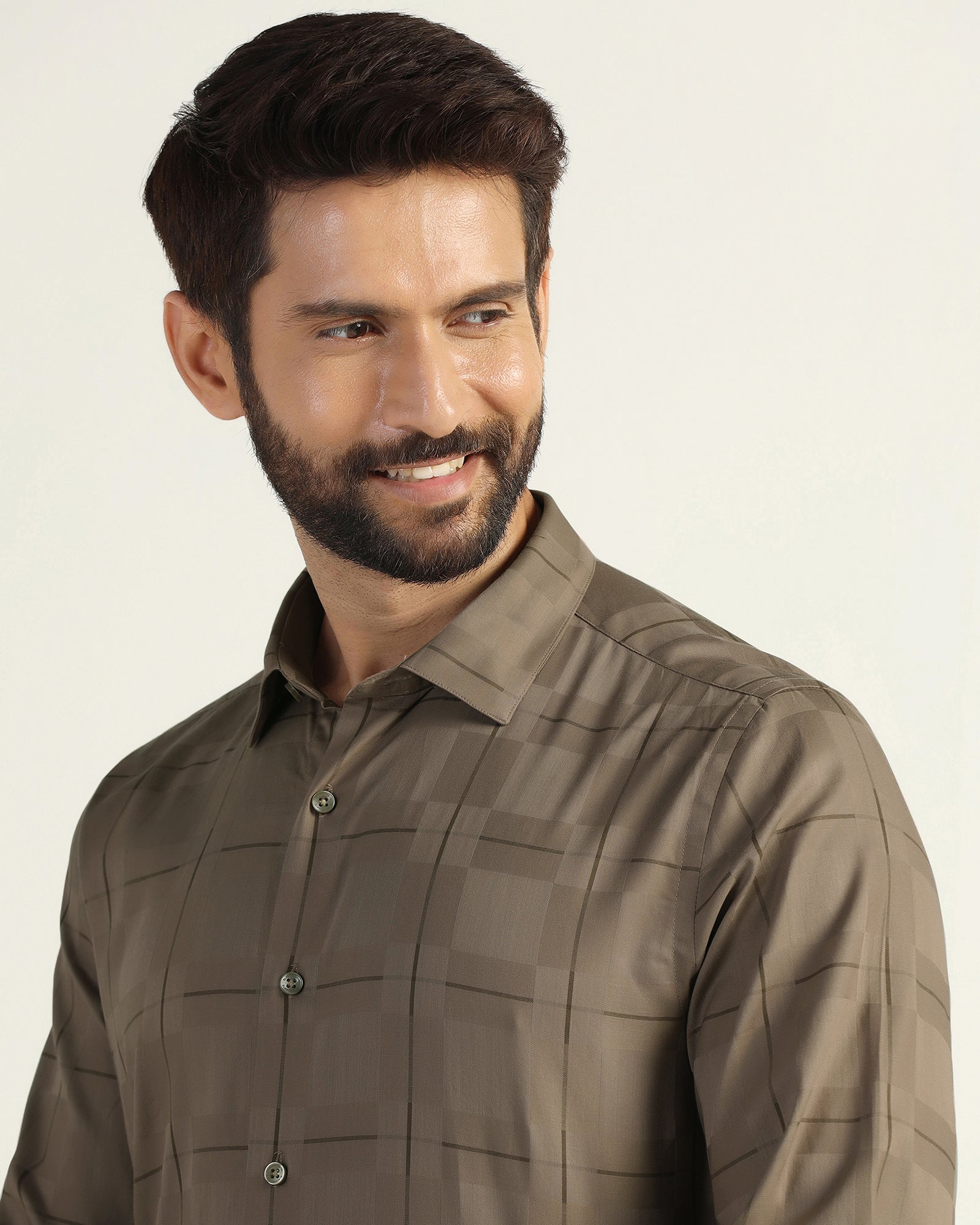 Formal Brown Check Shirt - Santro