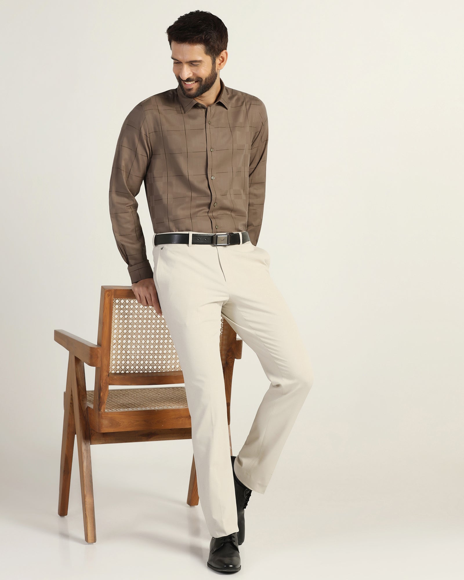 Formal Brown Check Shirt - Santro