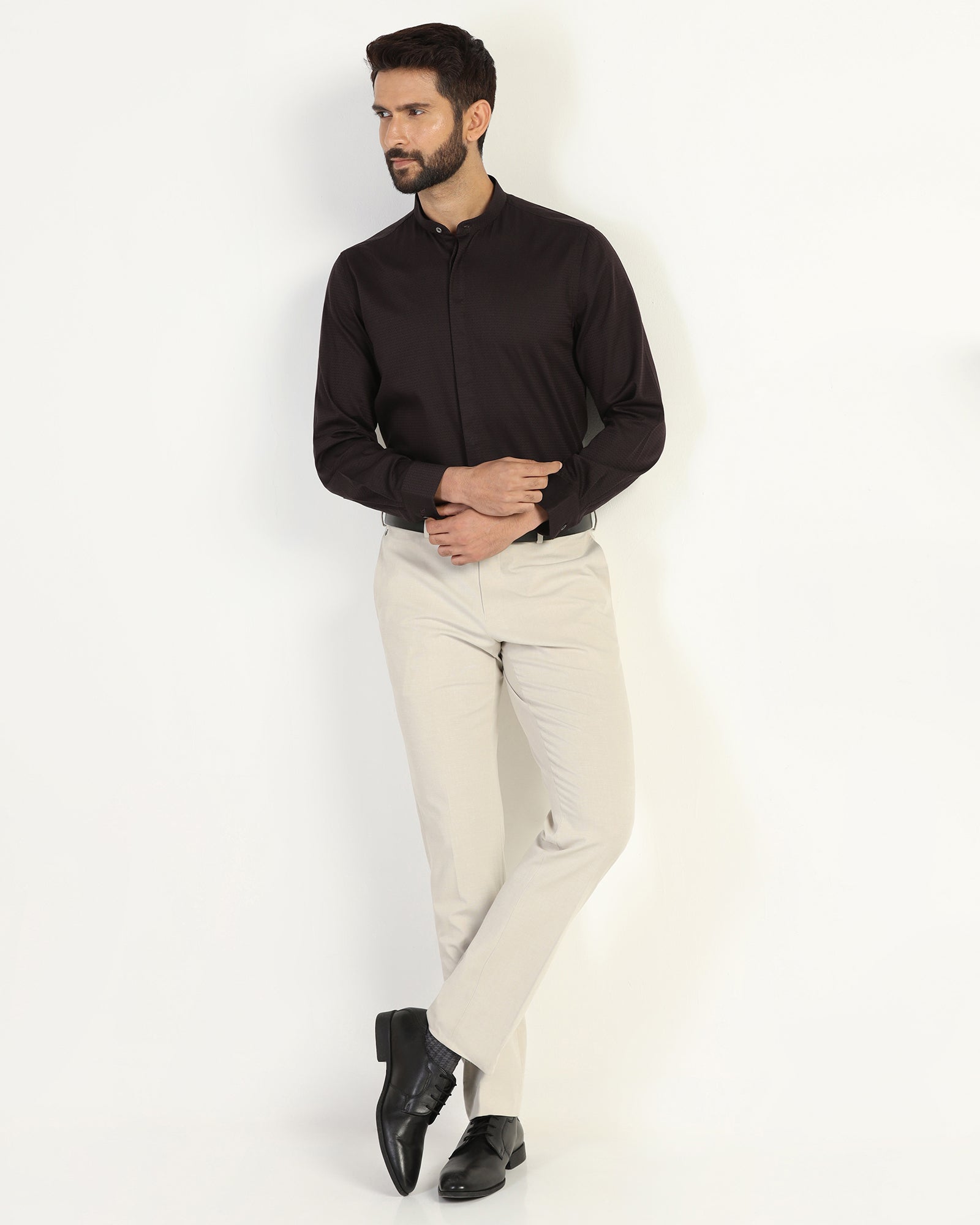 Formal Brown Textured Shirt - Rome