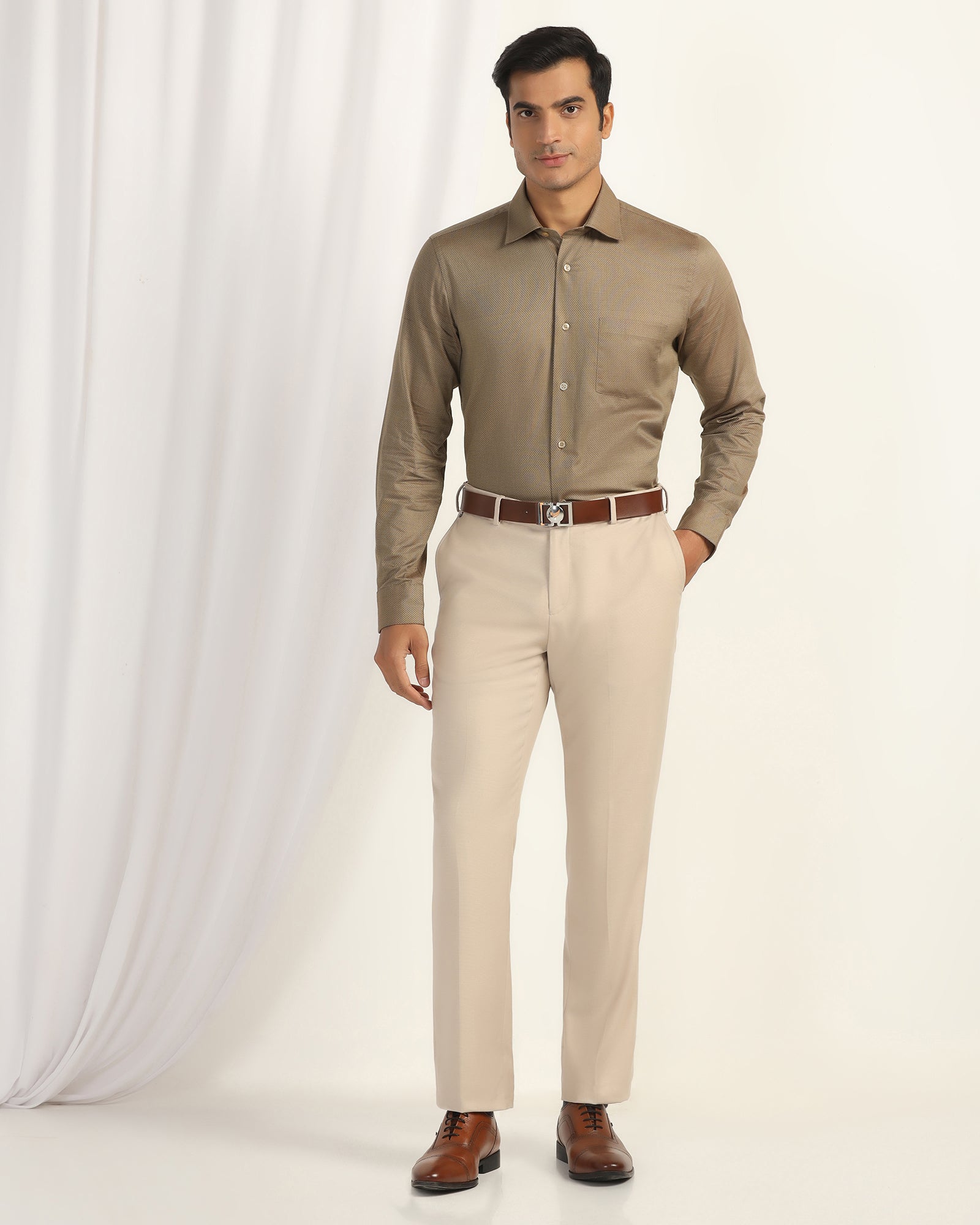 Formal Ochre Textured Shirt - Punch