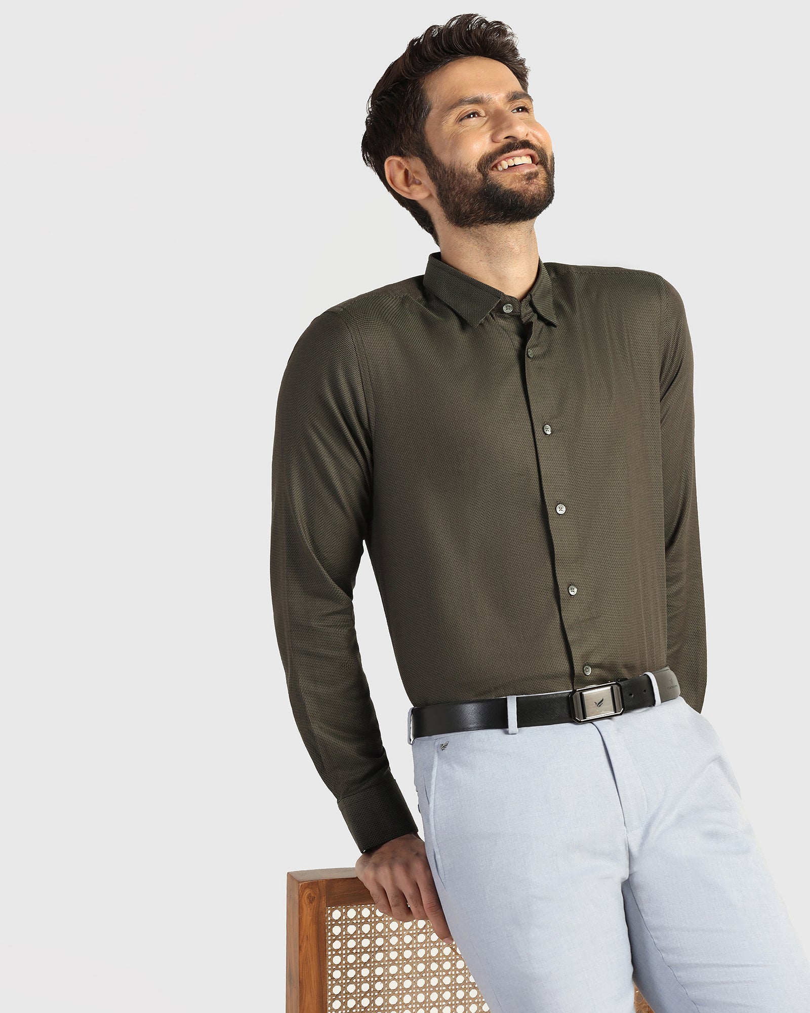 Formal Olive Textured Shirt - Amaze