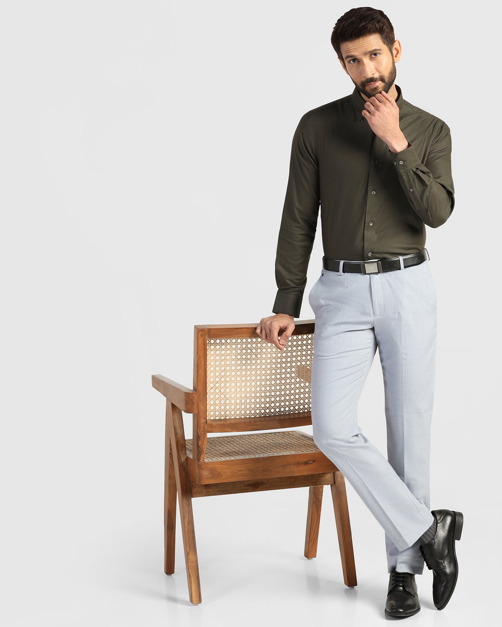 Formal Olive Textured Shirt - Amaze