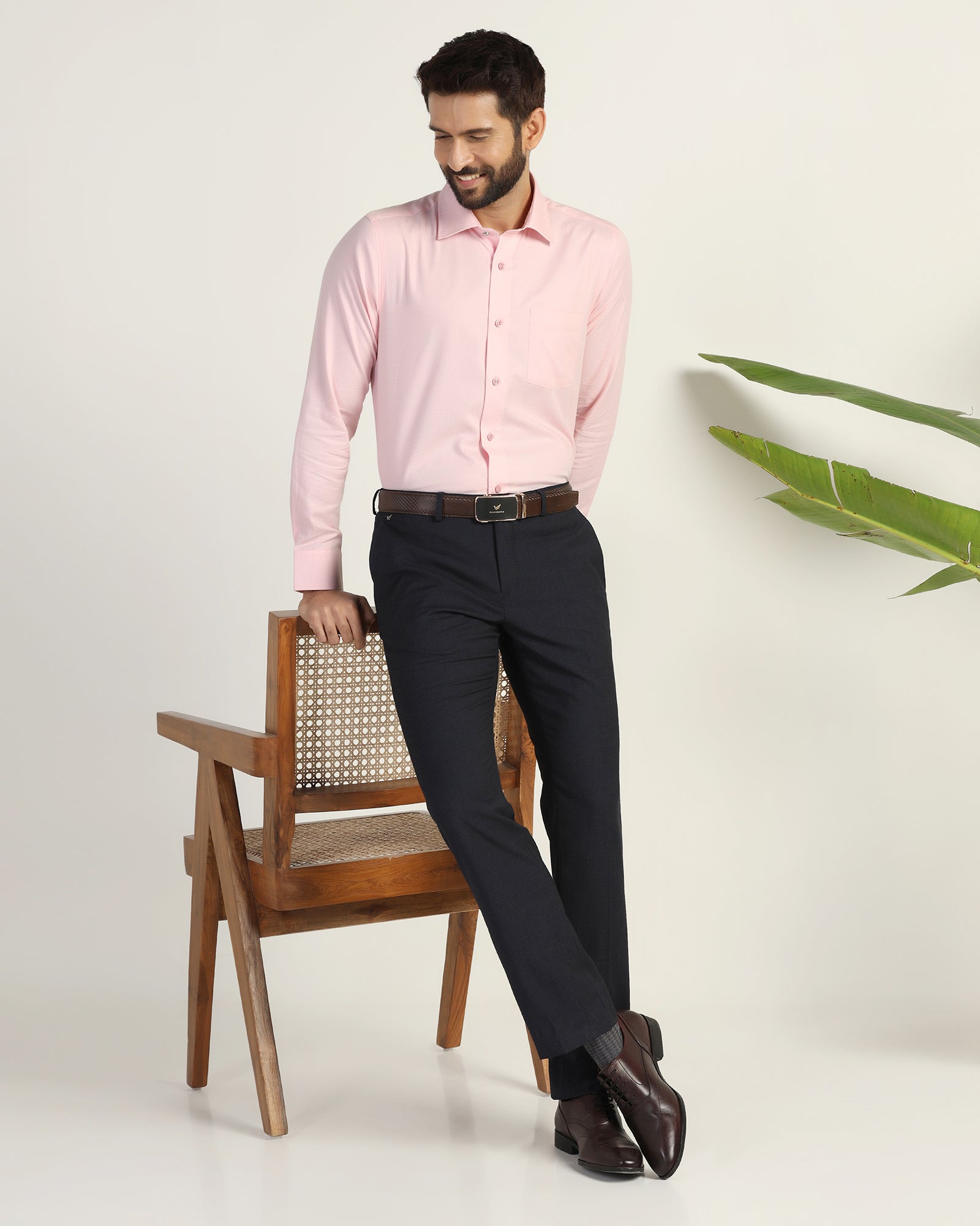 Formal Pink Textured Shirt - Brick