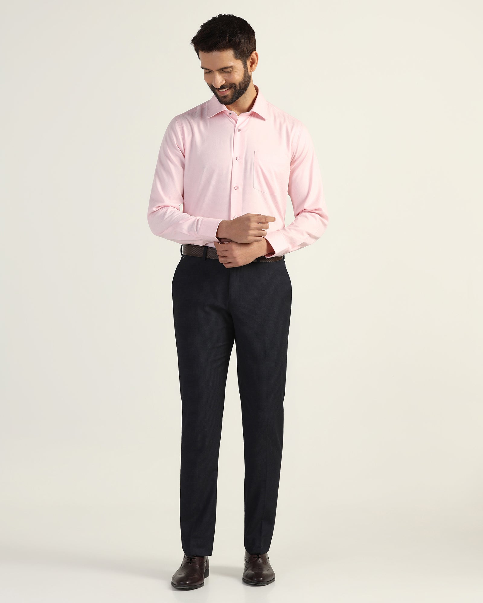 Formal Pink Textured Shirt - Brick