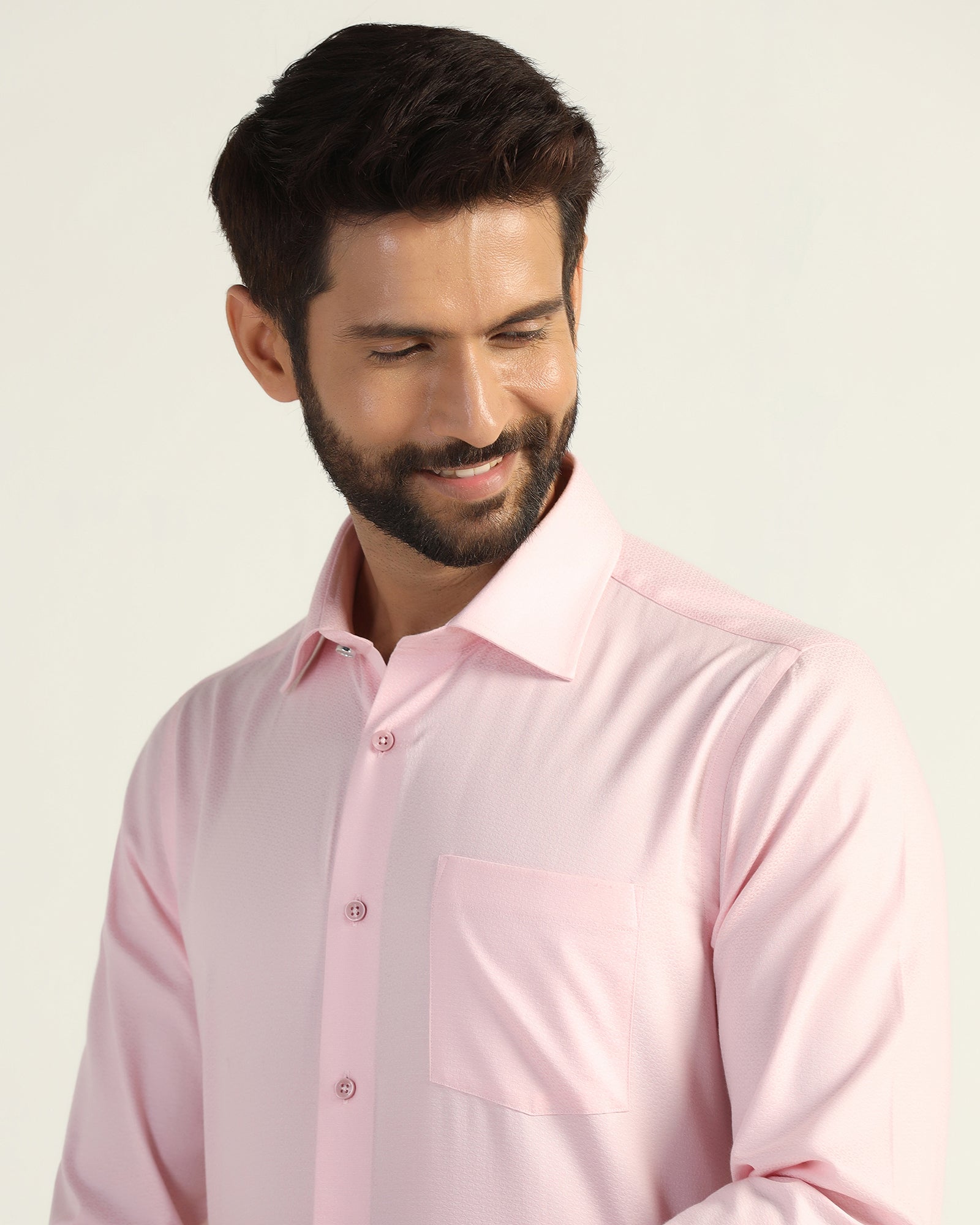 Formal Pink Textured Shirt - Brick