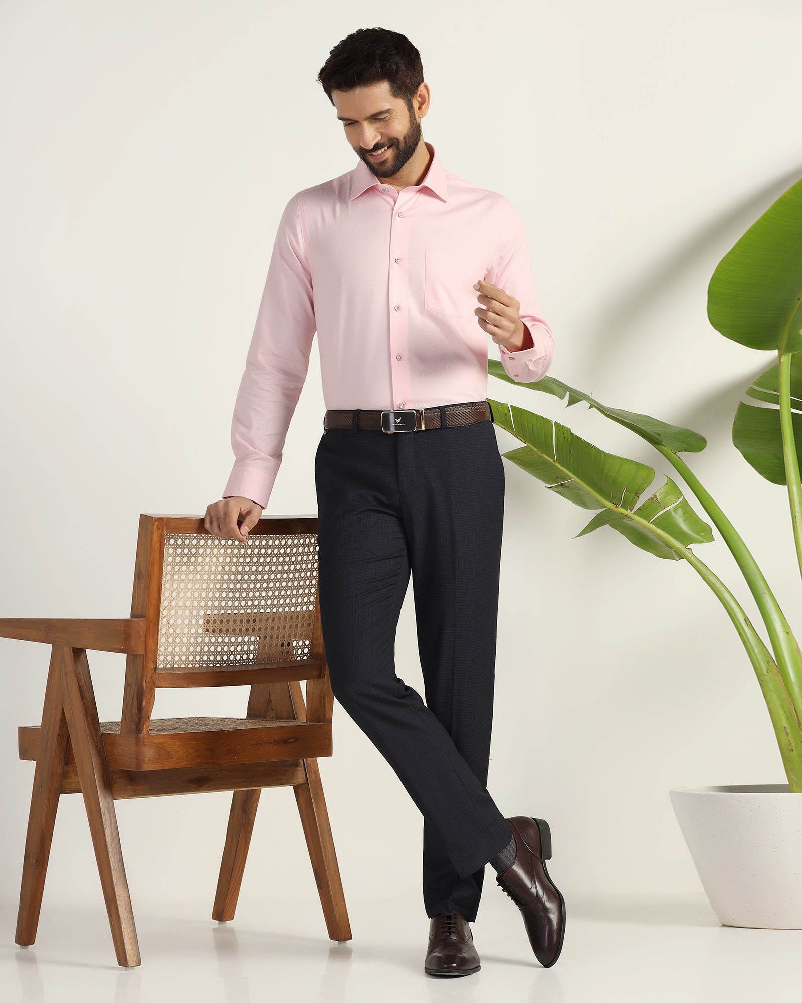 Formal Pink Textured Shirt - Brick