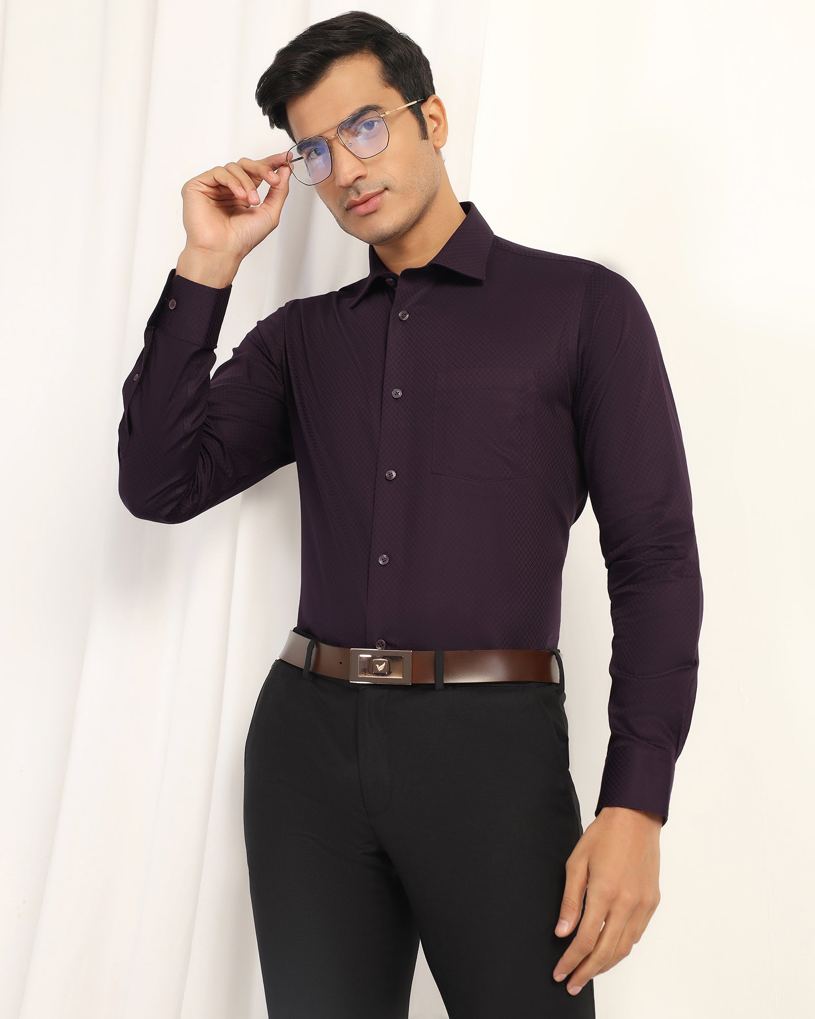 Formal Purple Textured Shirt - Shark