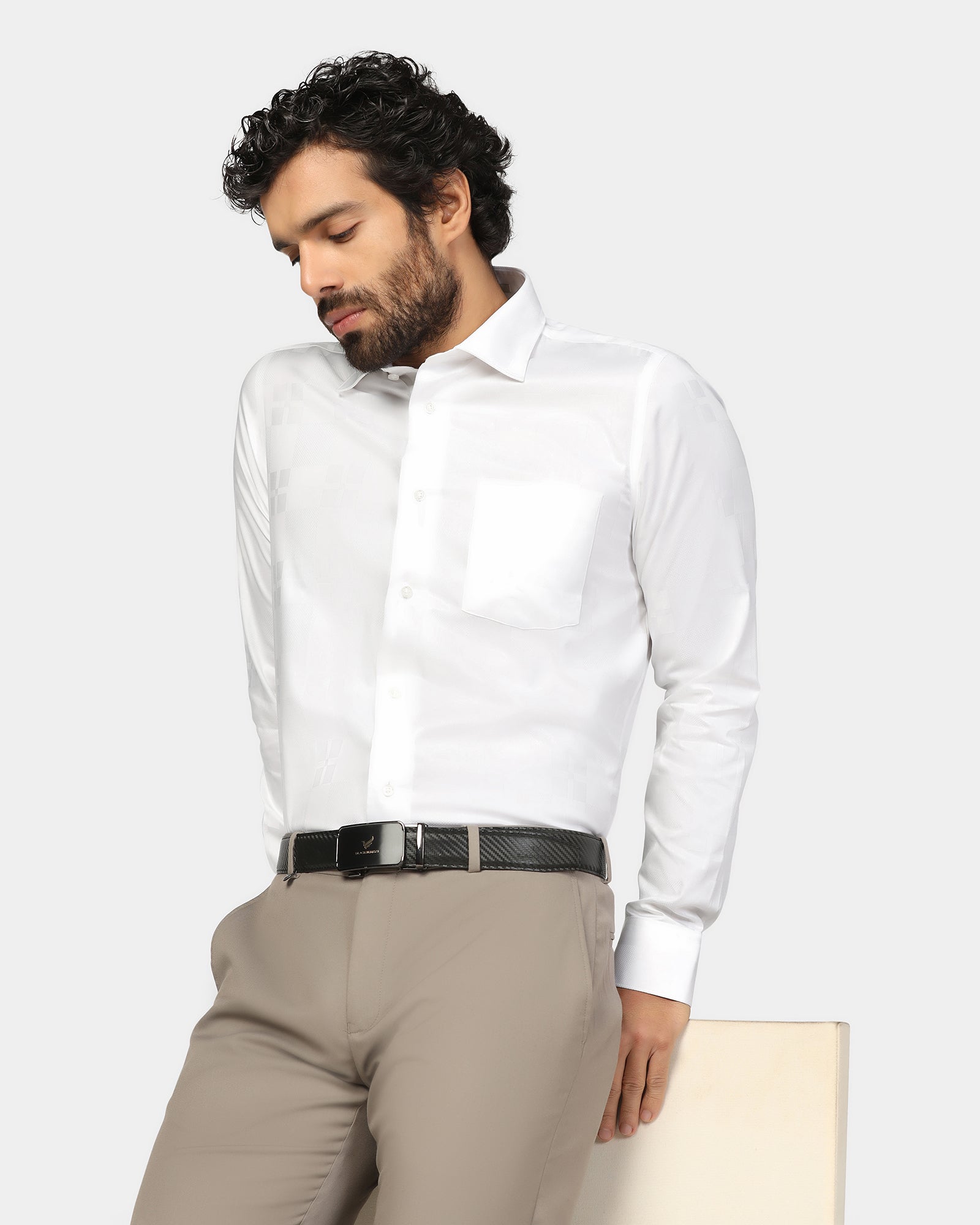 Formal Super White Jacquard Shirt - Young