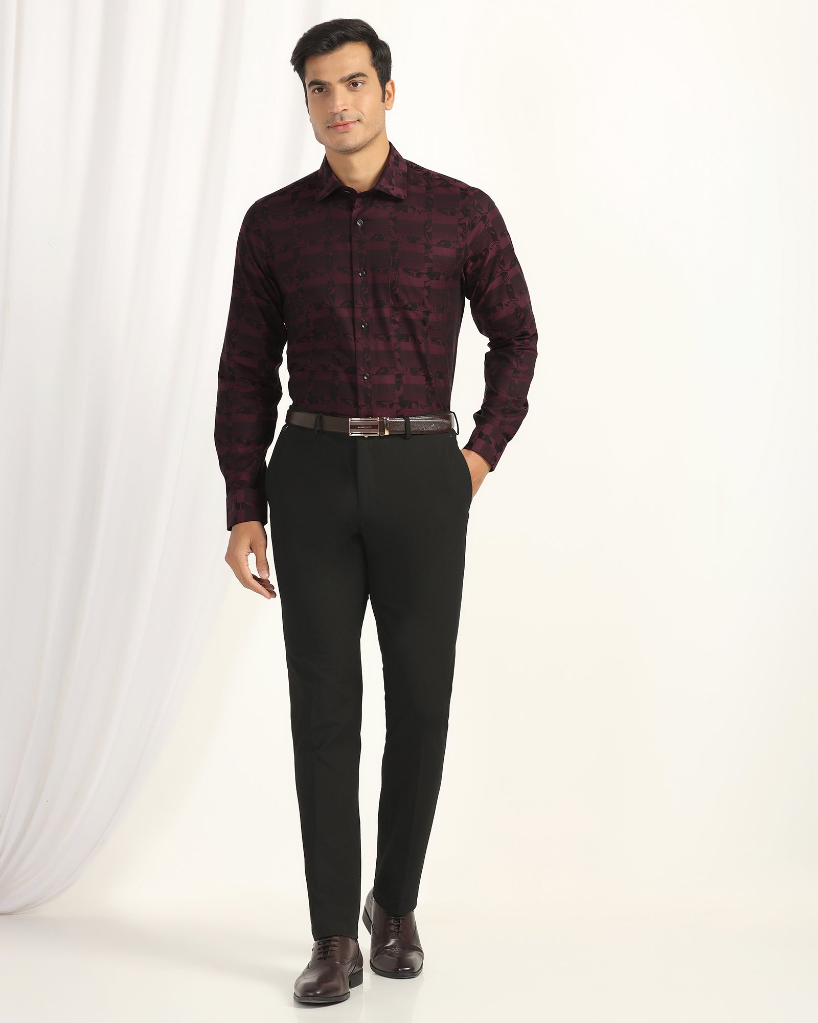 Formal Wine Jacquard Shirt - Latin