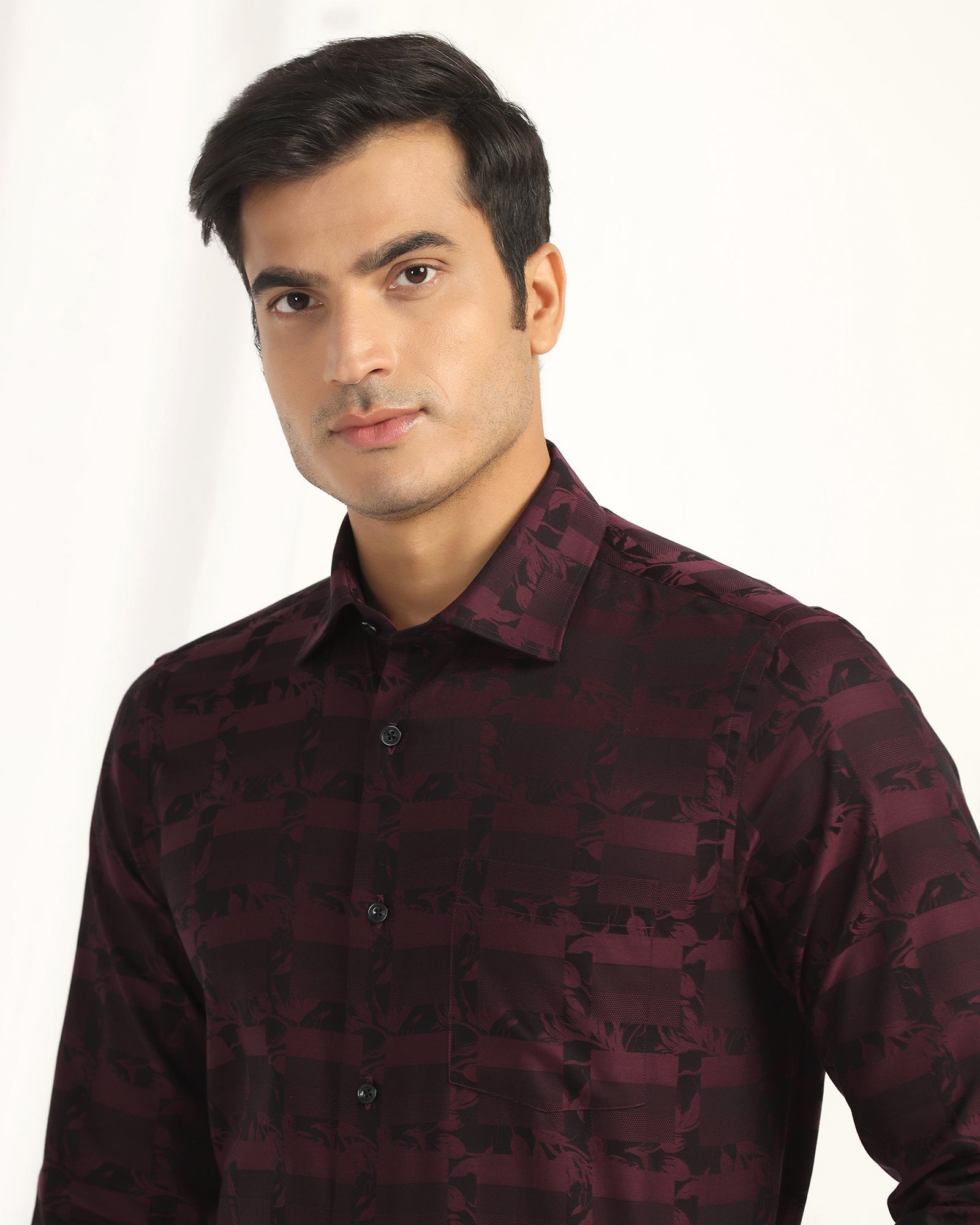 Formal Wine Jacquard Shirt - Latin