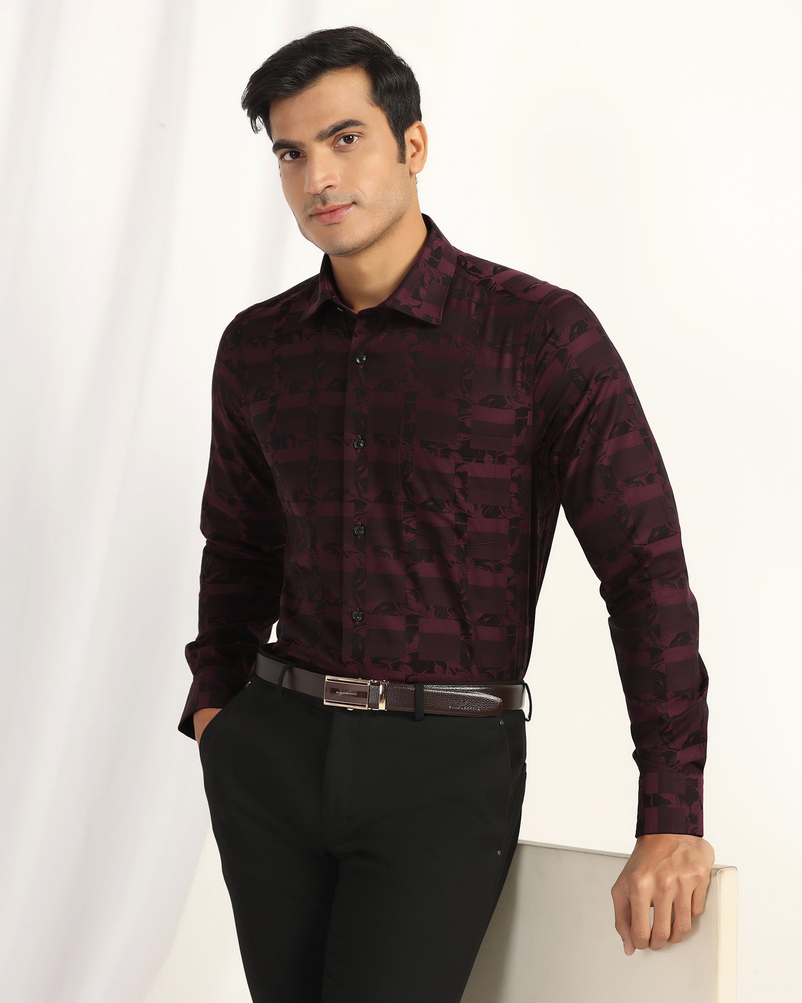 Formal Wine Jacquard Shirt - Latin