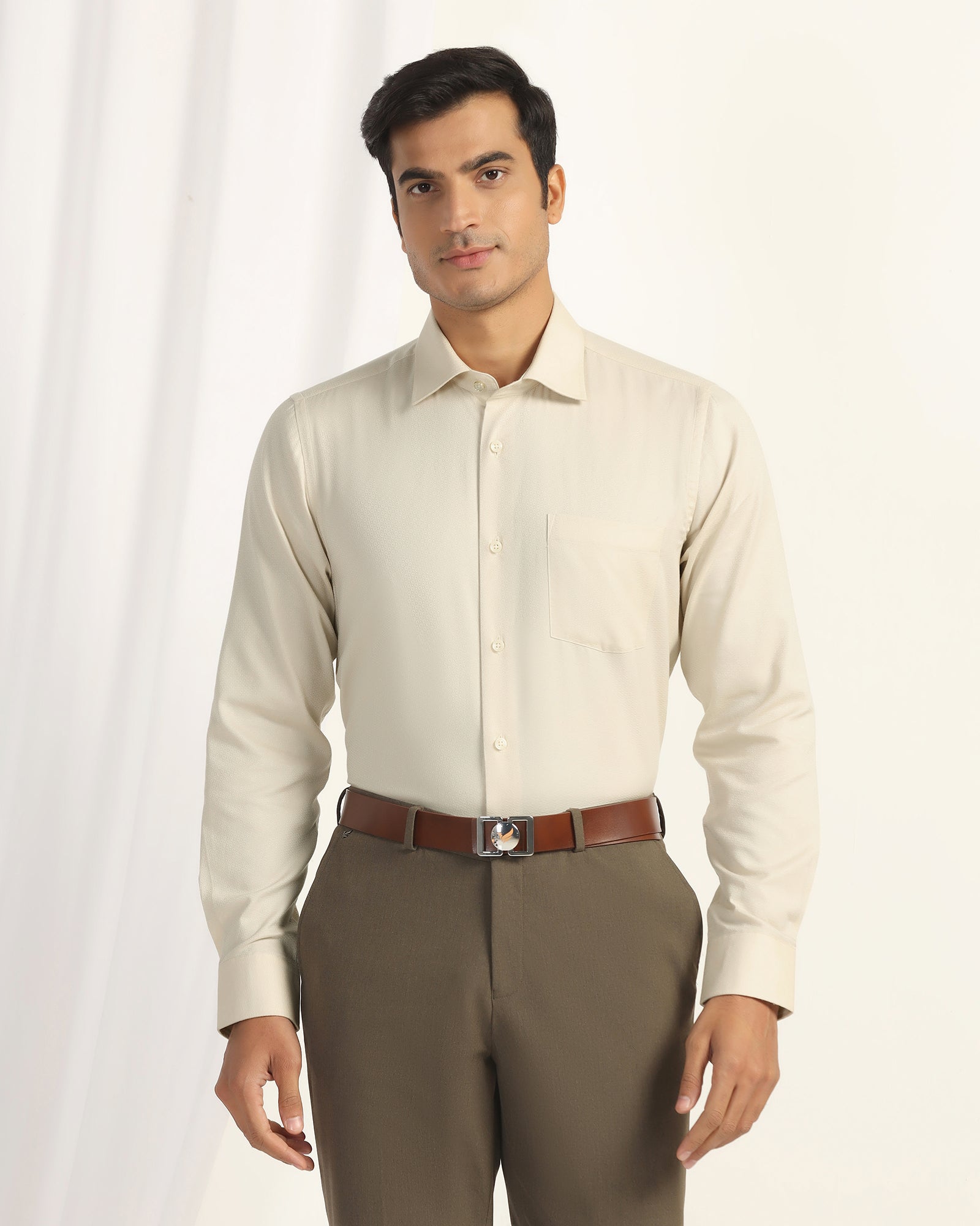 Formal Yellow Textured Shirt - Brick