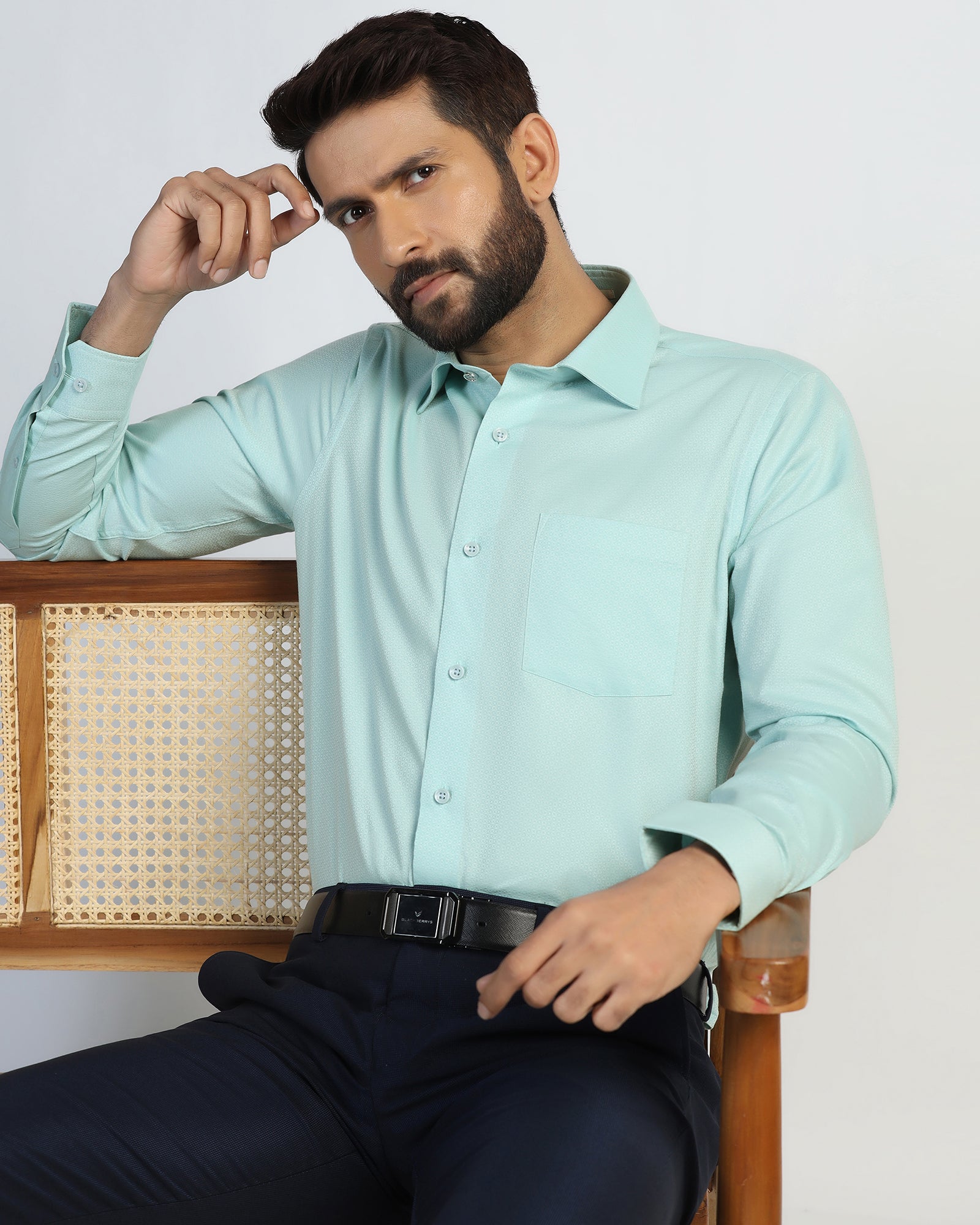 Formal Aqua Textured Shirt - Brick