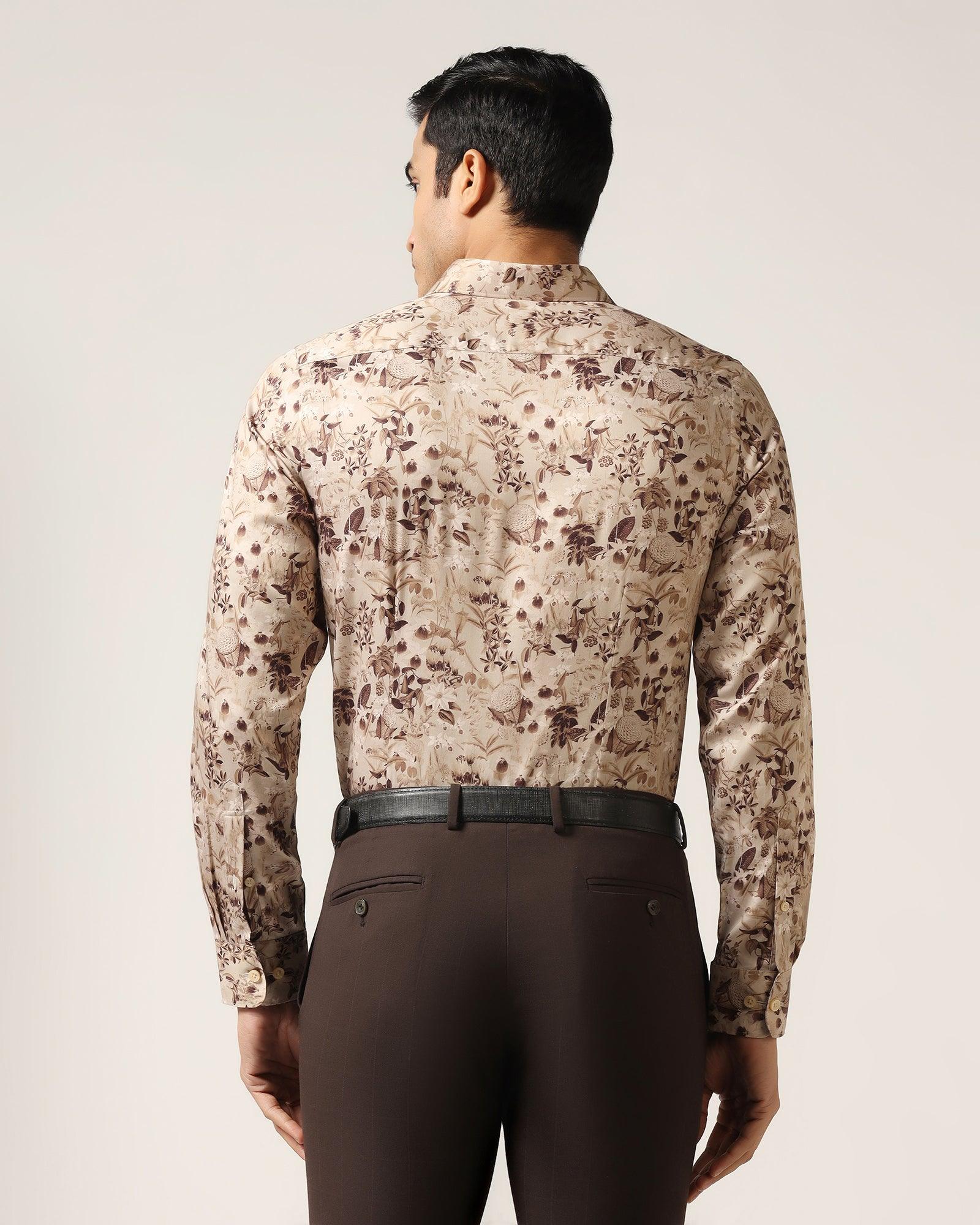 Formal Beige Printed Shirt - Fret - Blackberrys