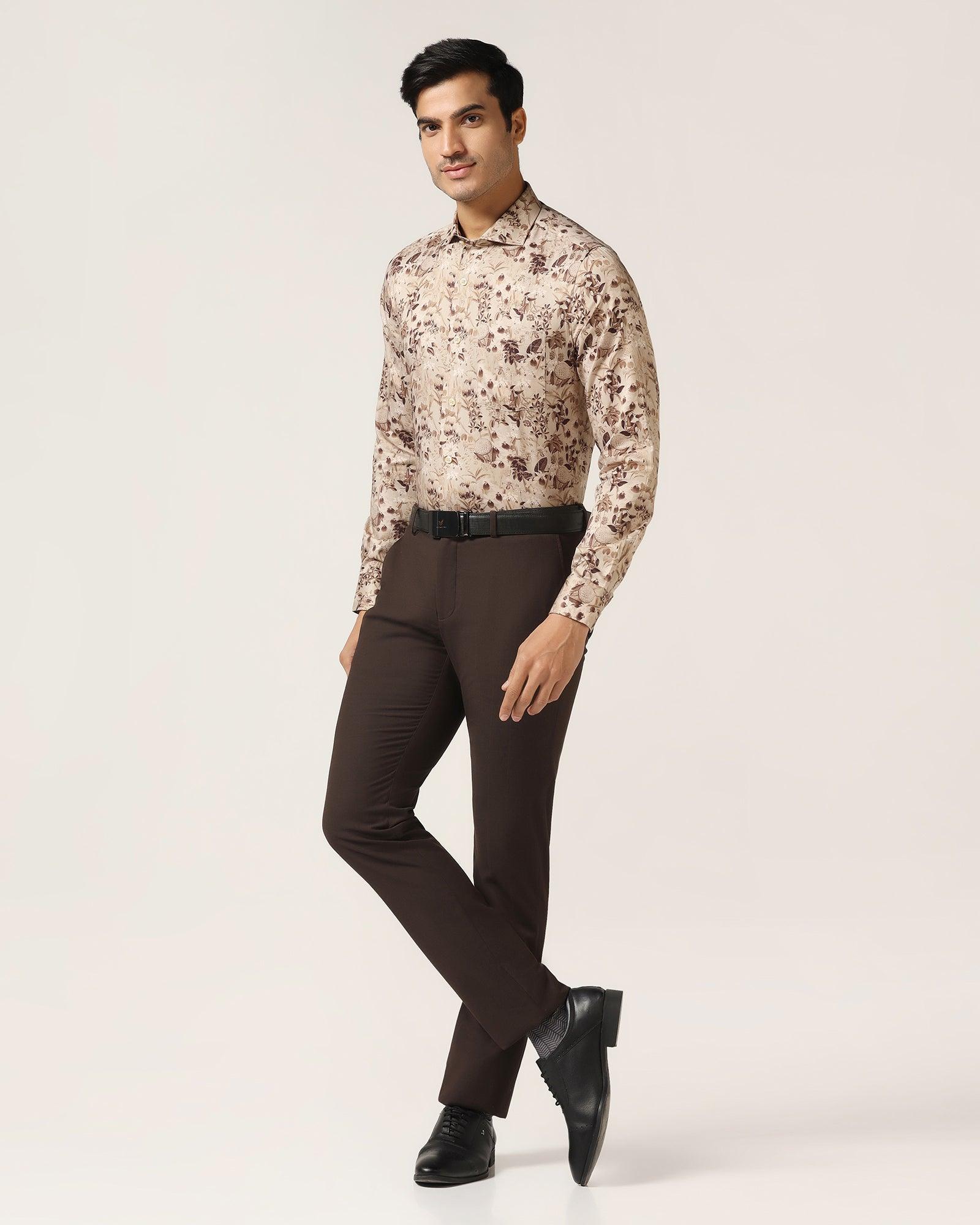 Formal Beige Printed Shirt - Fret - Blackberrys