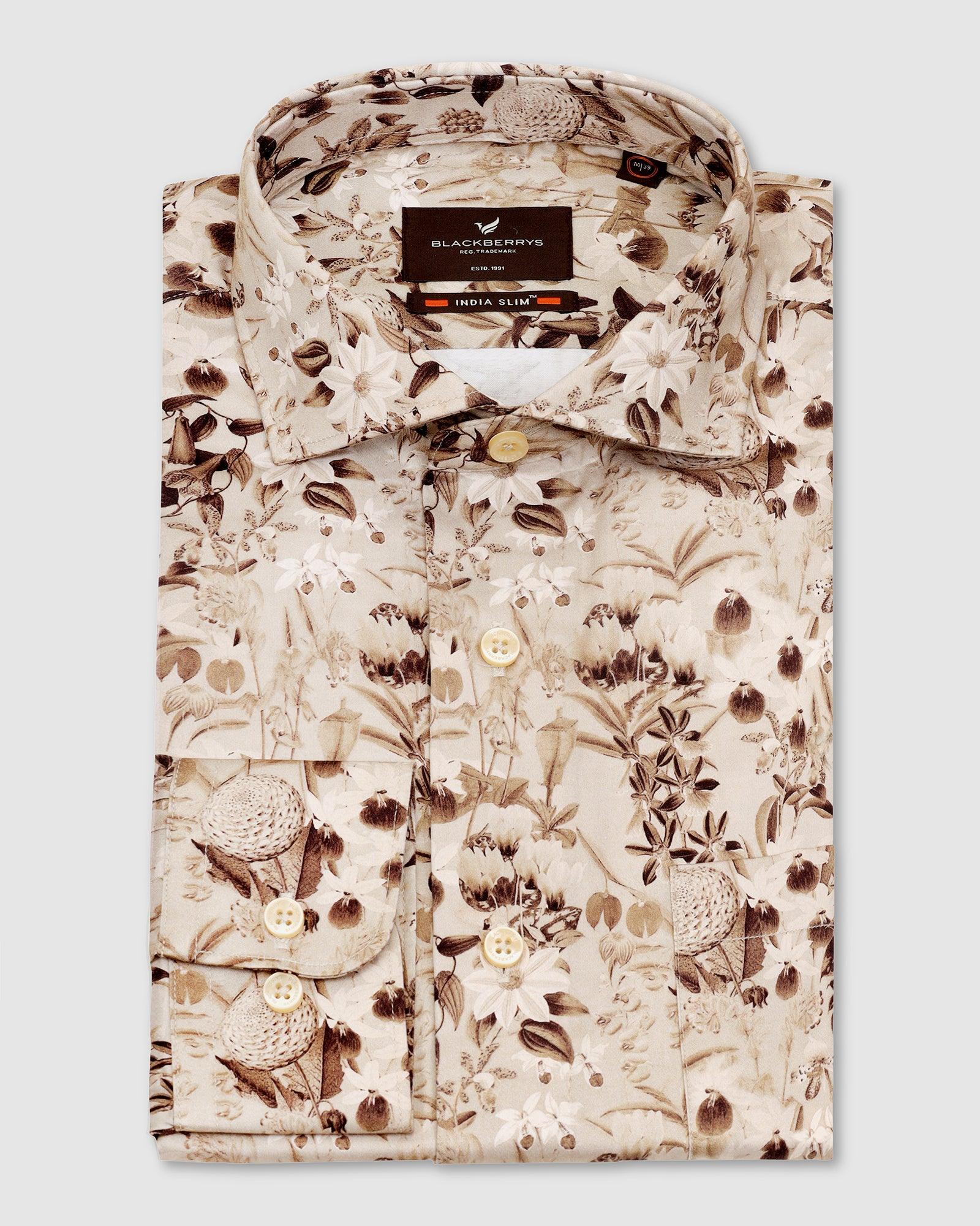 Formal Beige Printed Shirt - Fret - Blackberrys