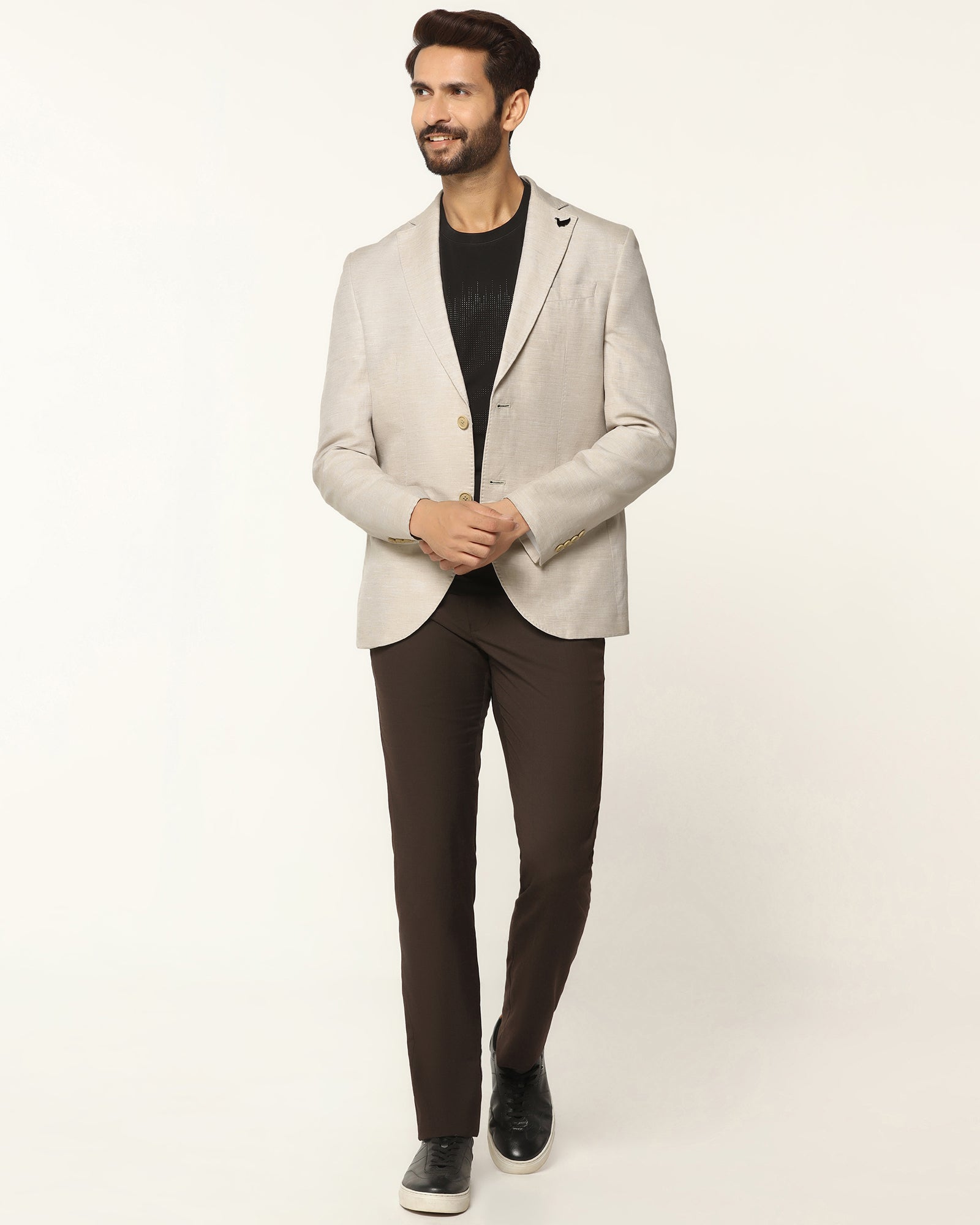 Formal Beige Solid Blazer - Gravity