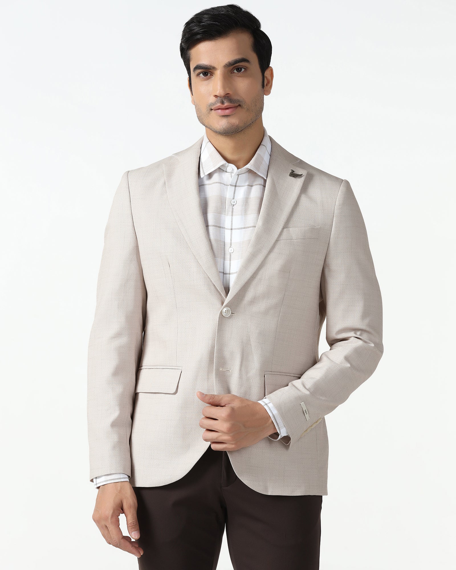 Formal Beige Textured Blazer - Barca