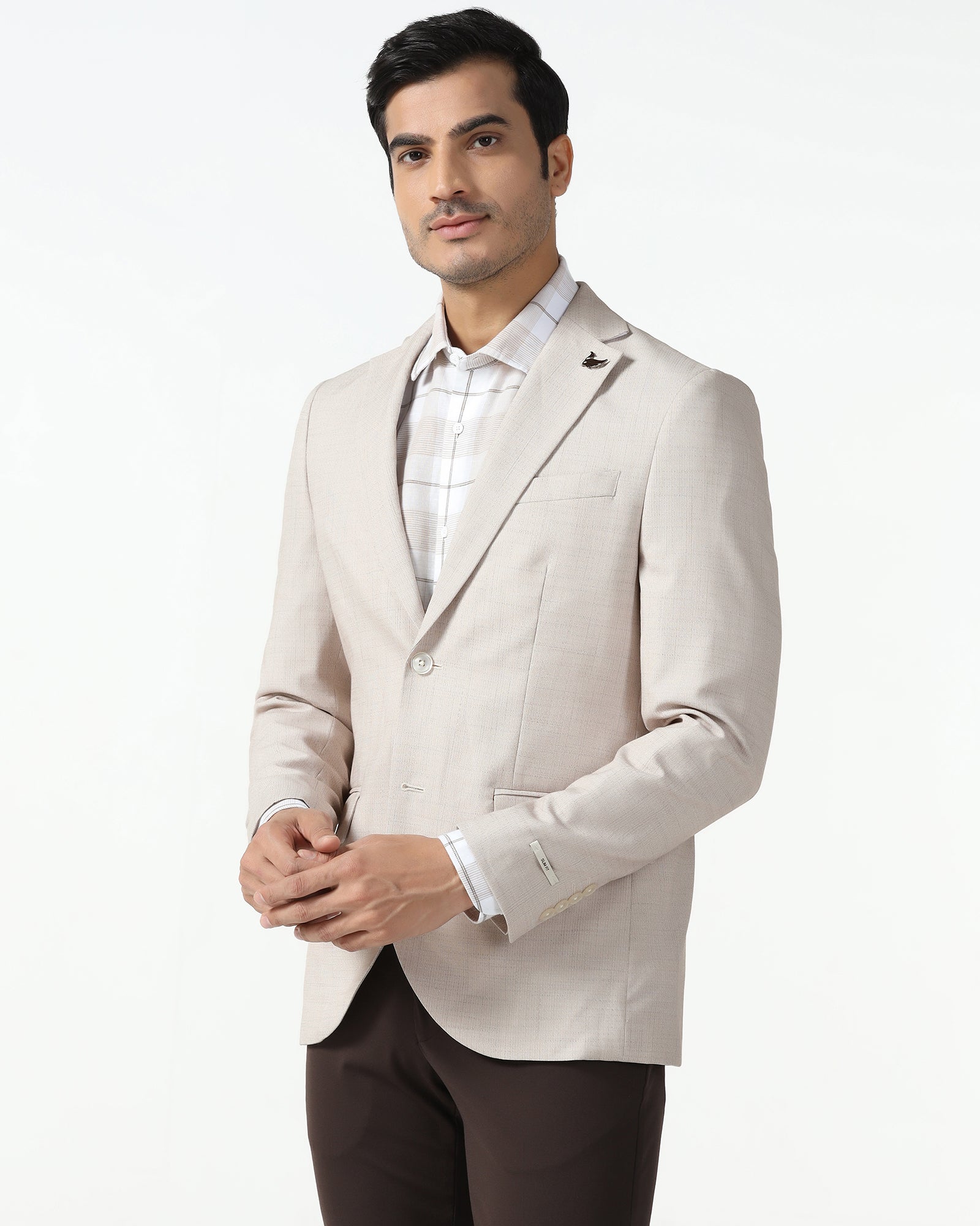 Formal Beige Textured Blazer - Barca