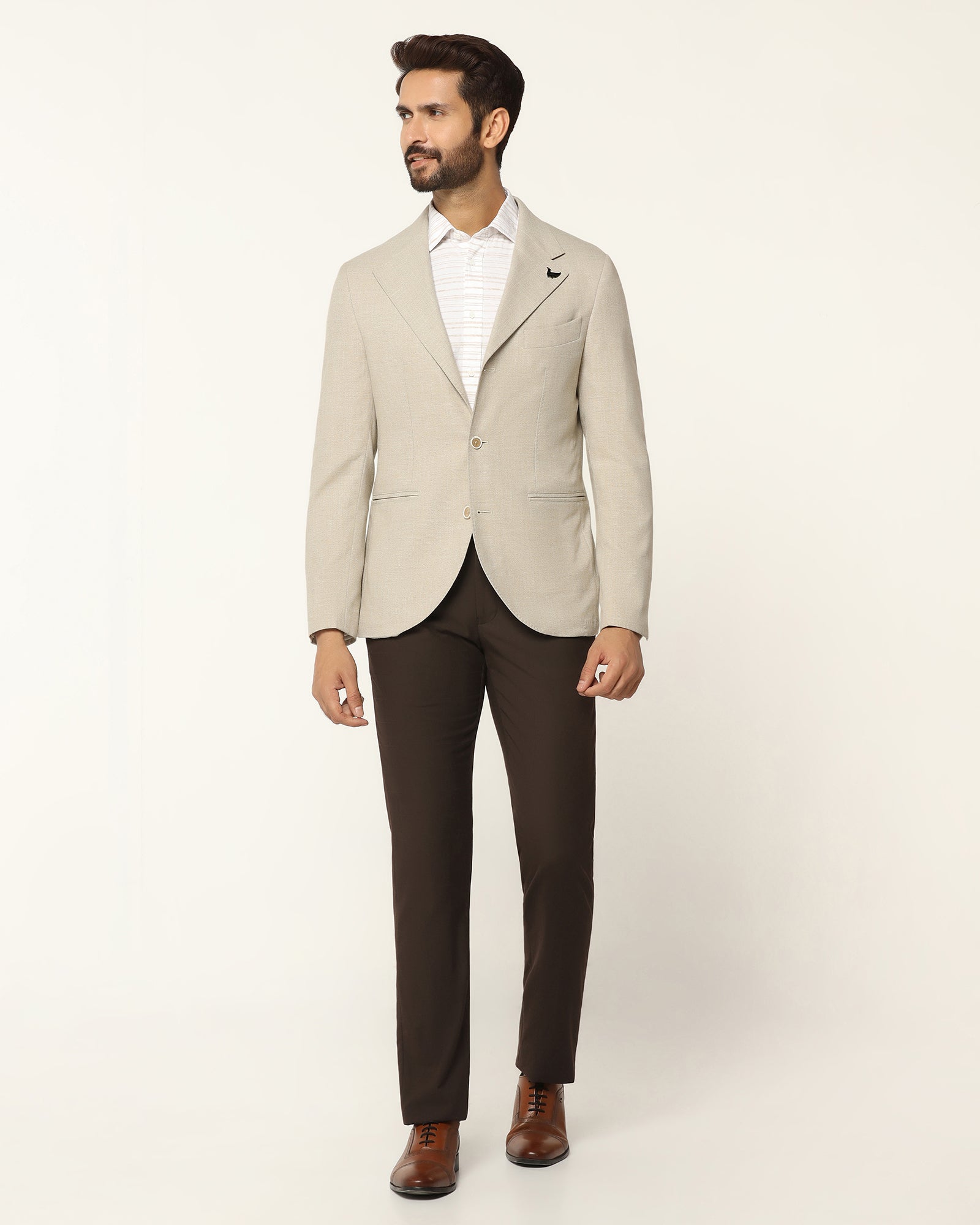 Formal Beige Textured Blazer - Blanc