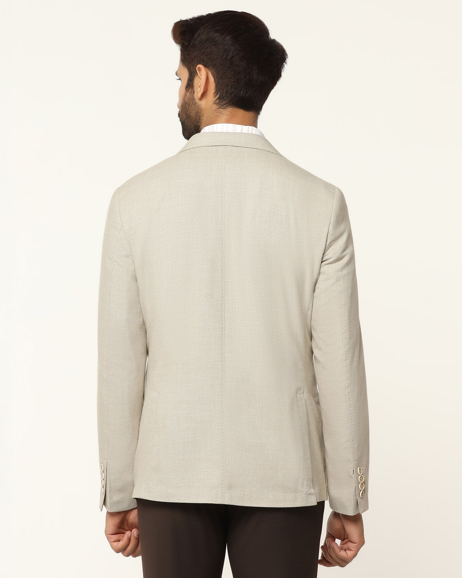 Formal Beige Textured Blazer - Blanc