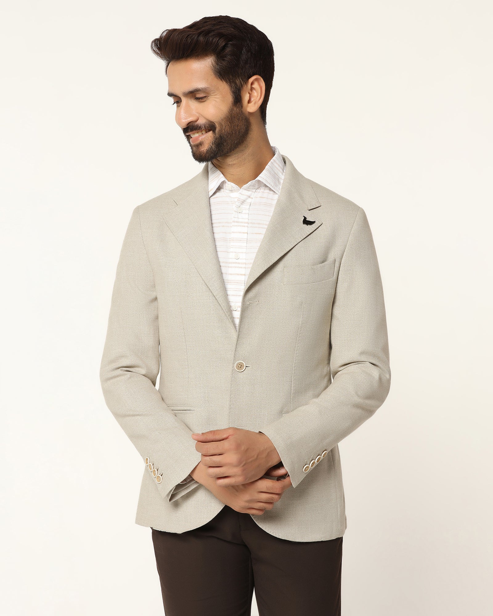 Formal Beige Textured Blazer - Blanc