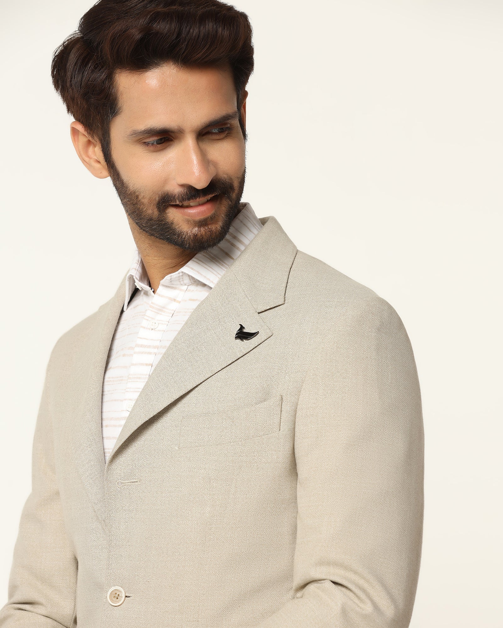 Formal Beige Textured Blazer - Blanc