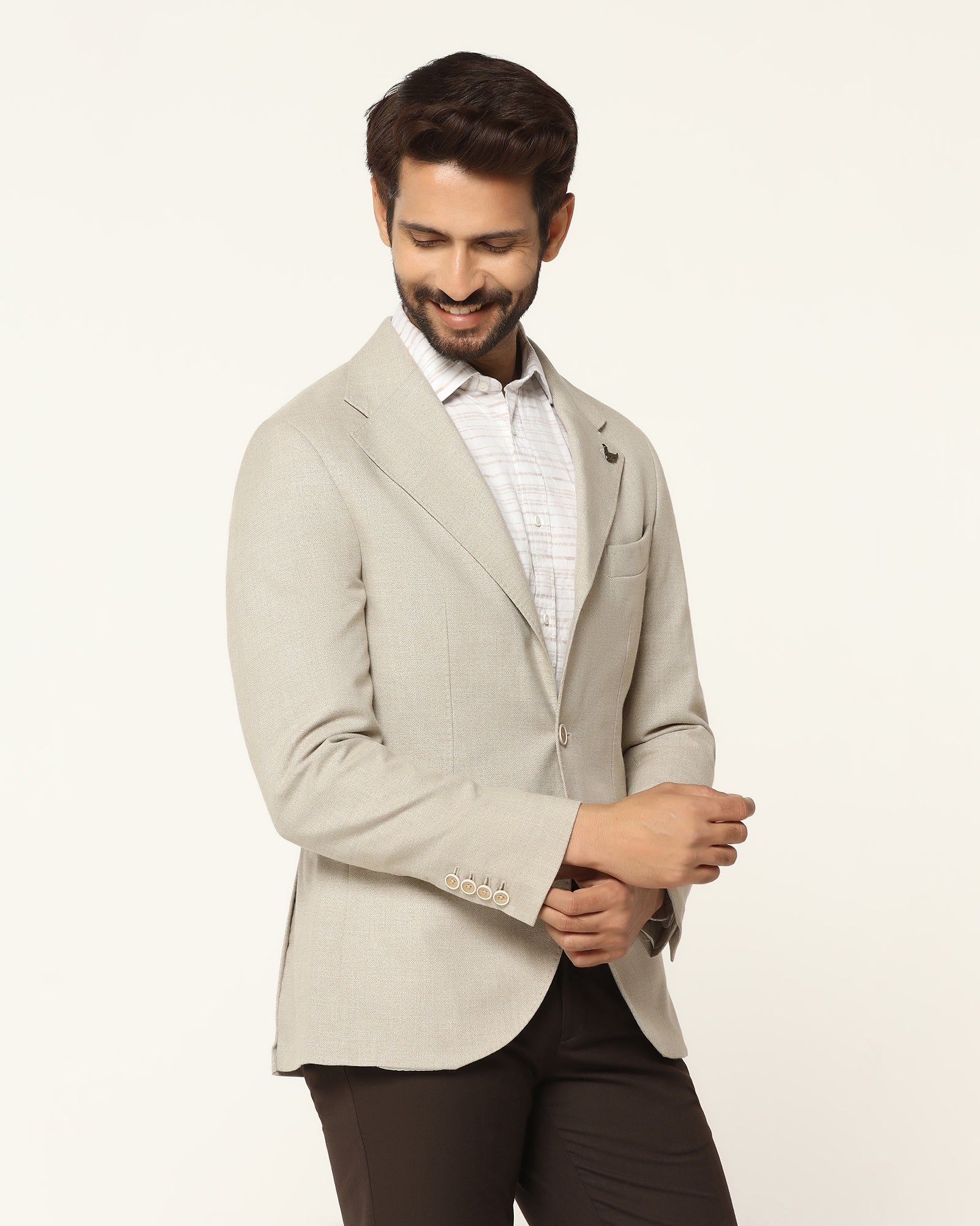 Formal Beige Textured Blazer - Blanc
