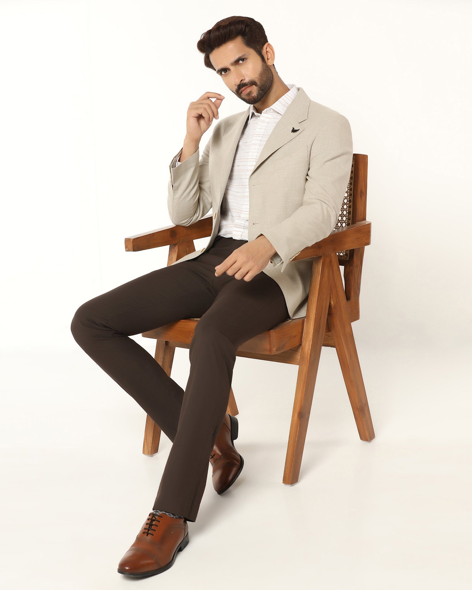 Formal Beige Textured Blazer - Blanc