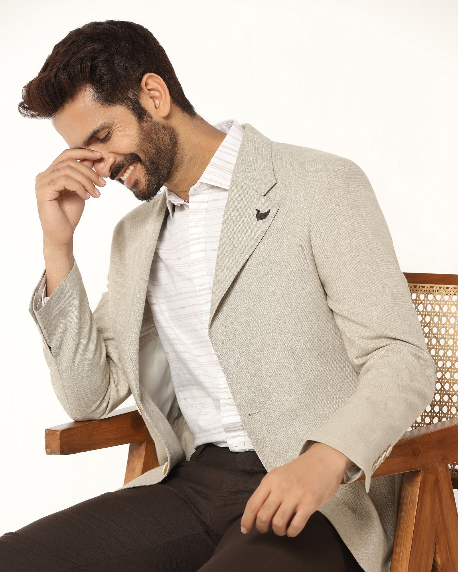 Formal Beige Textured Blazer - Blanc